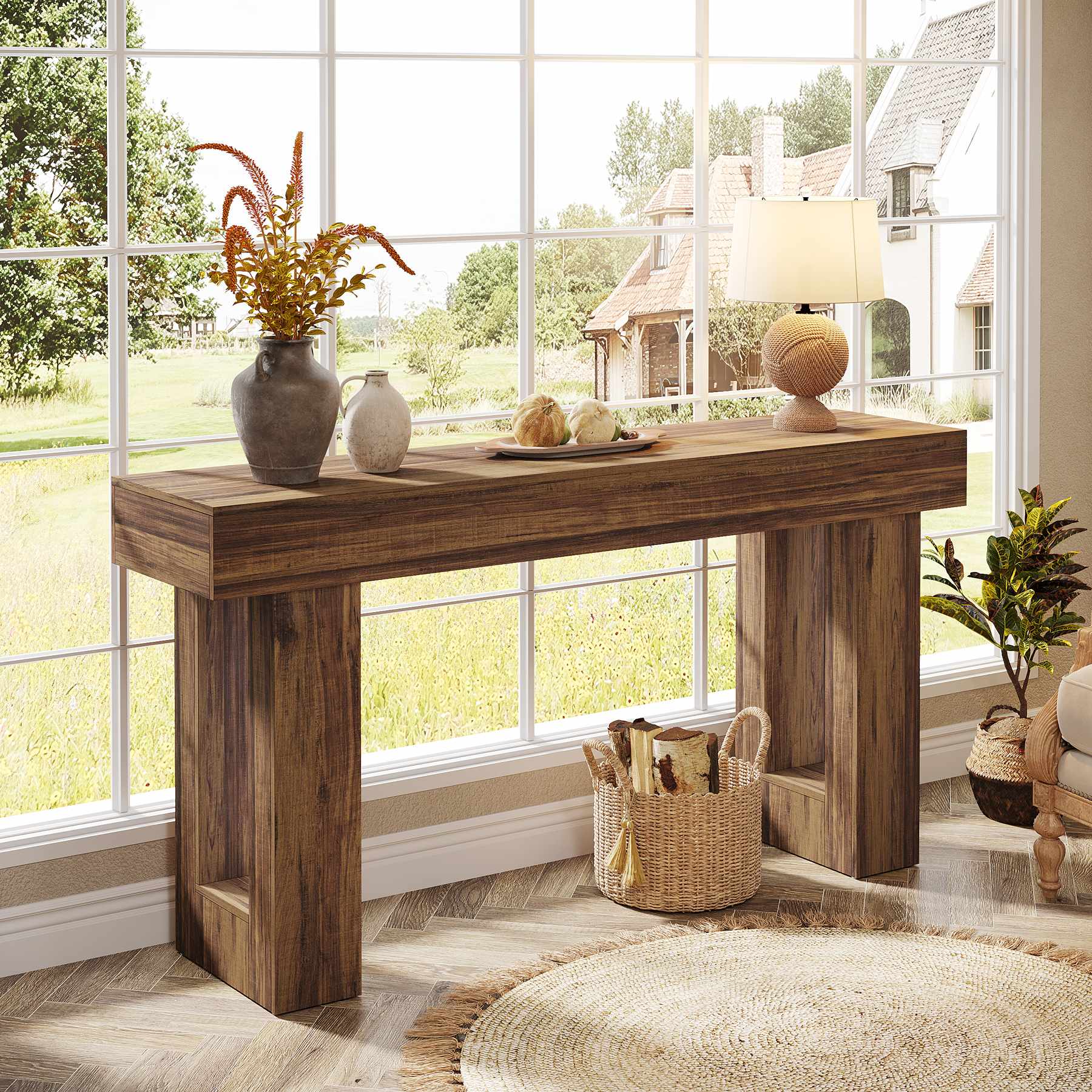 63" Rustic Wood Console Table - Farmhouse Sofa Table