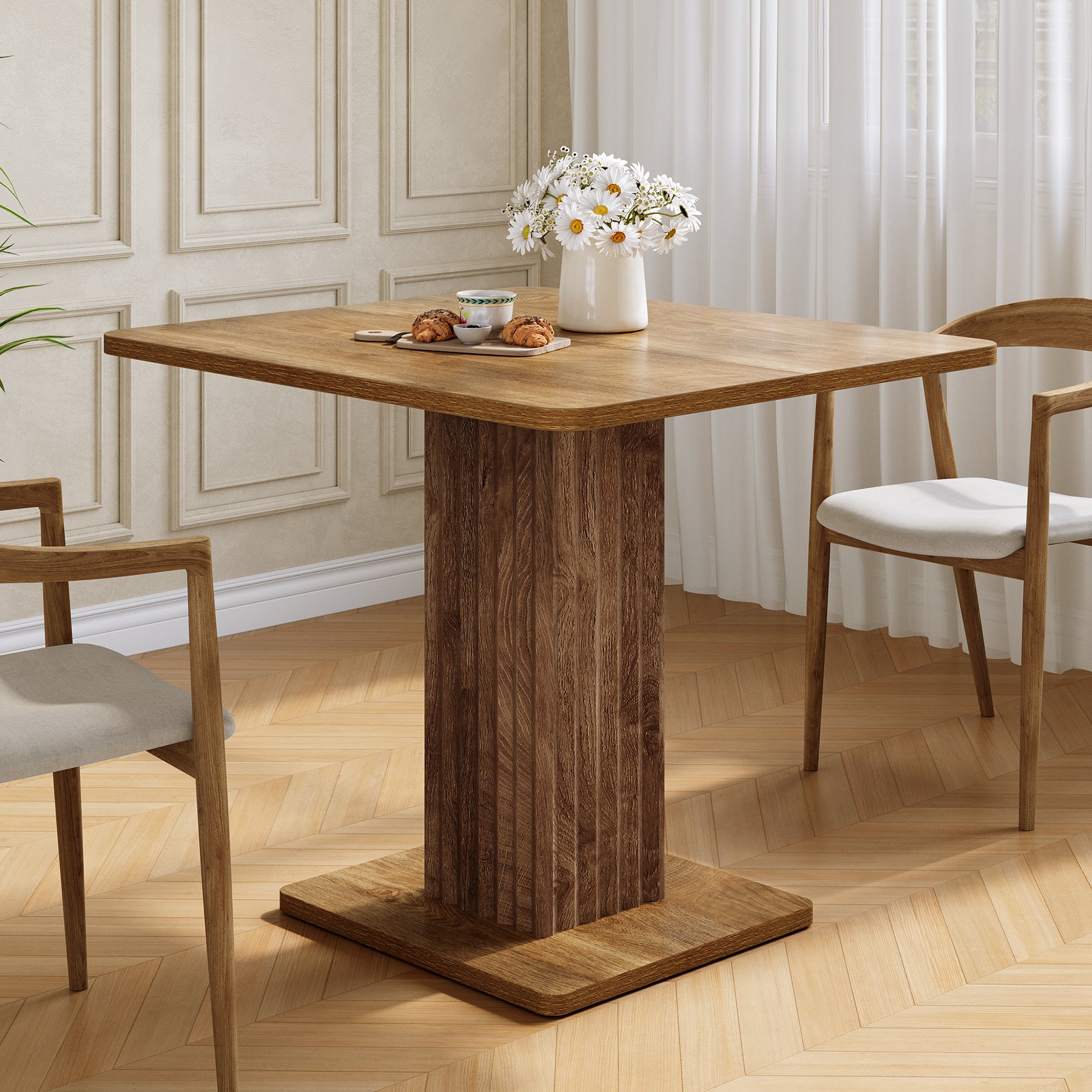 Tribesigns 35.43-Inch Small Dining Table with Fluted Pedestal Base, Modern Farmhouse Kitchen Table for 2-4 People