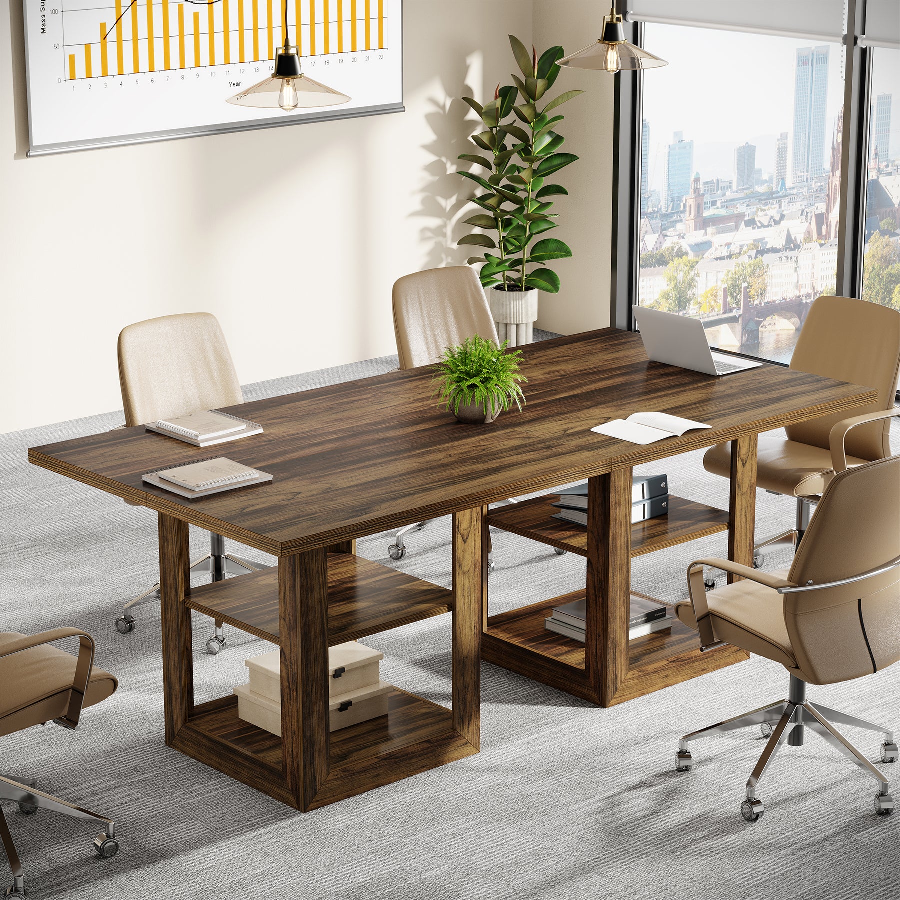 Tribesigns 31.5" Square Conference Table for 4, Compact Meeting Table with Storage Shelf