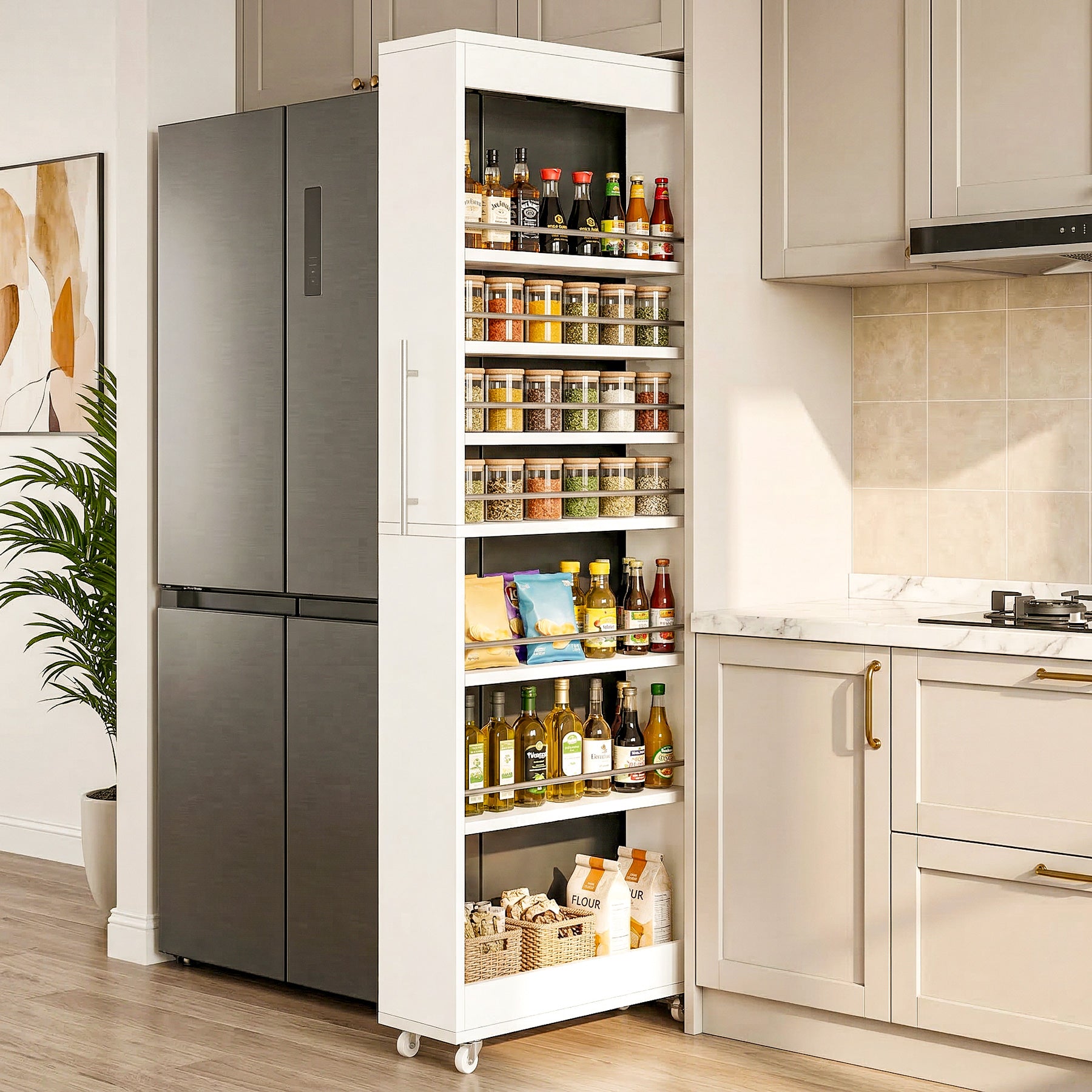 73-Inch 7-Tier Slim Rolling Pantry Cart, Narrow Pull-Out Storage Rack for Kitchen Gaps
