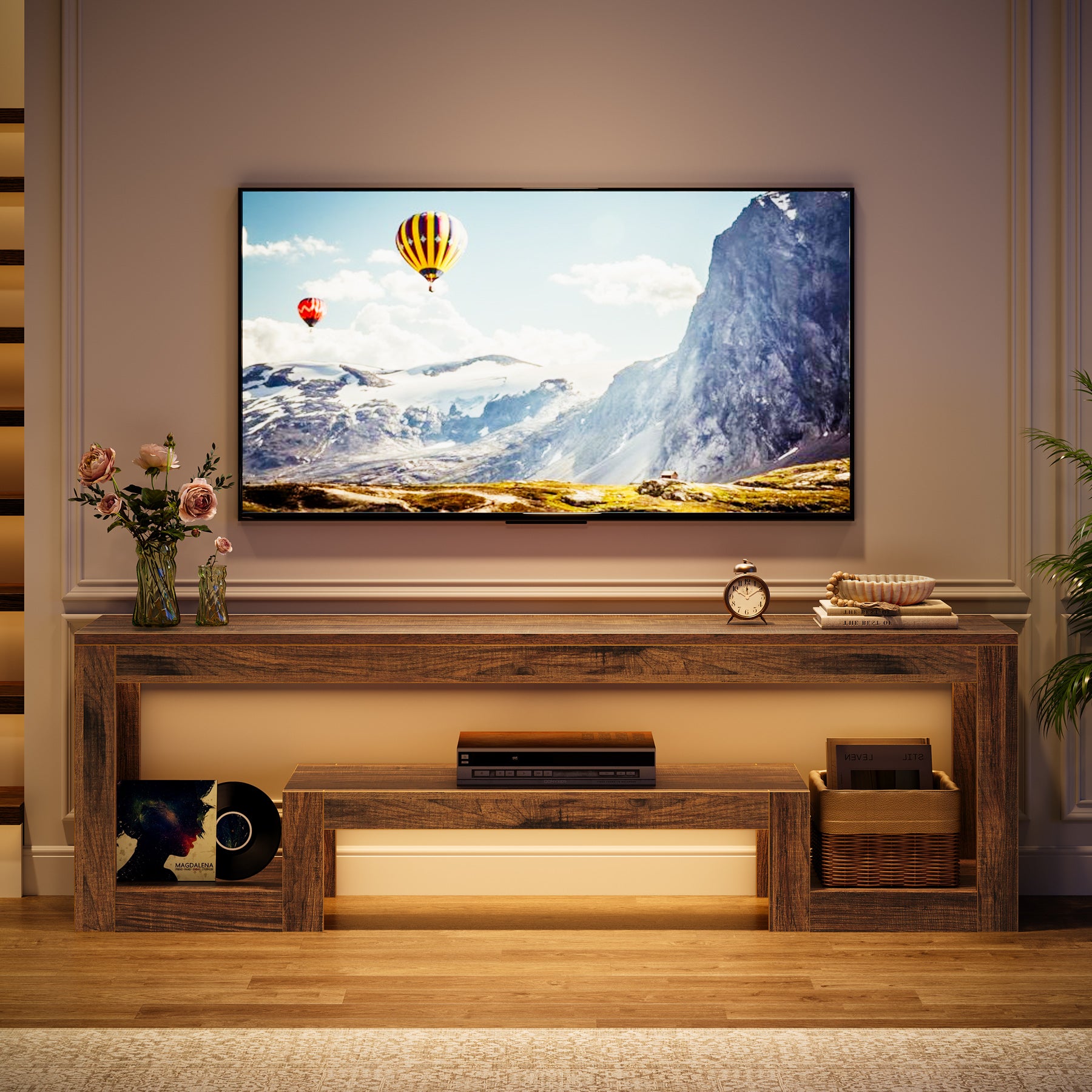 Tribesigns 63-Inch TV Stand, Farmhouse Entertainment Center with Open Storage Shelves for Living Room