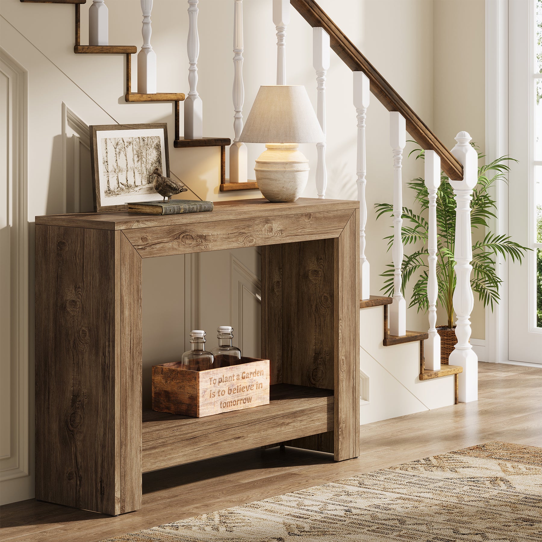 41.3-Inch Rustic Wood Console Table with Open Storage Shelves for Hallway