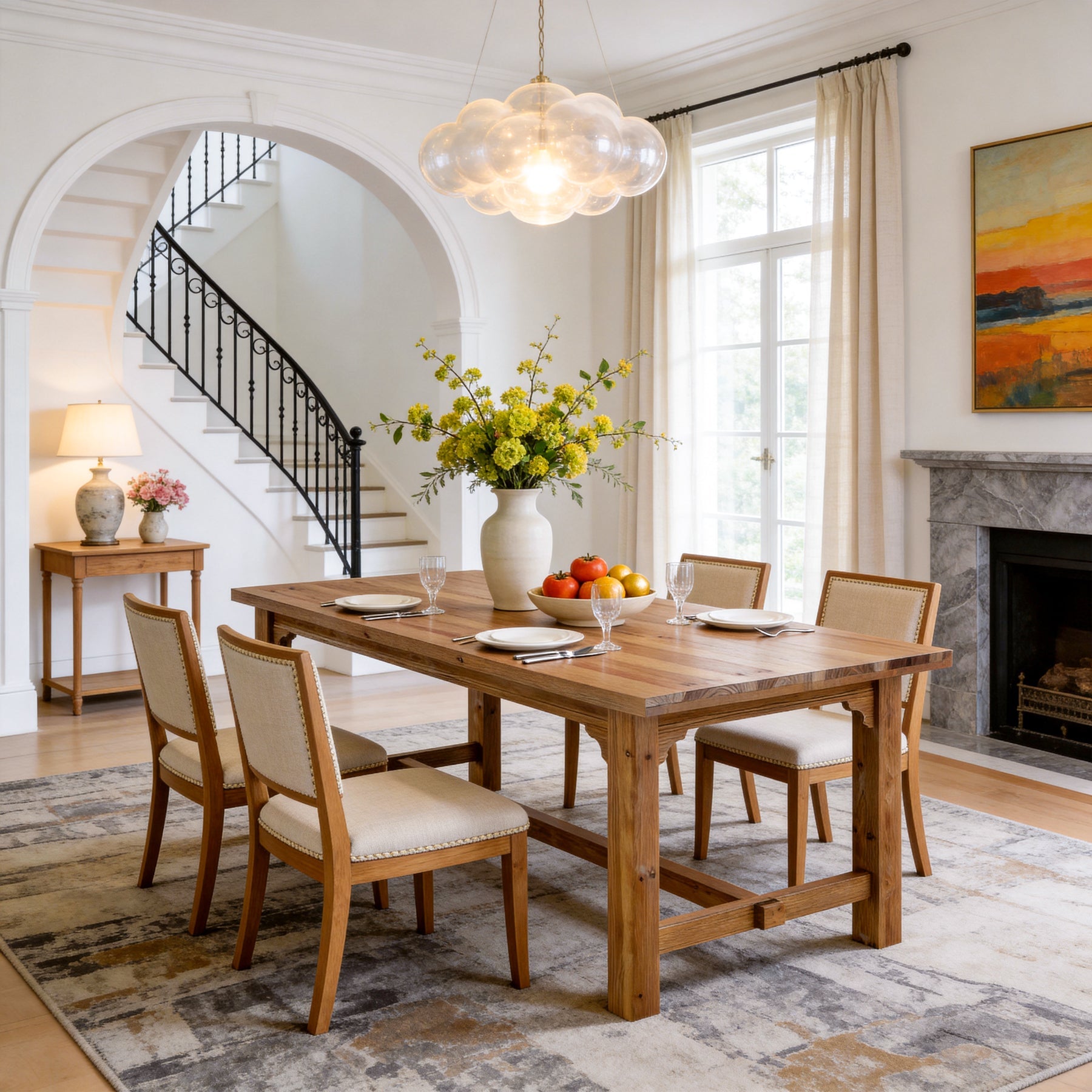 63-Inch Solid Wood 4-6 Seater Dining Table with Thick Top, Rectangular Farmhouse Table