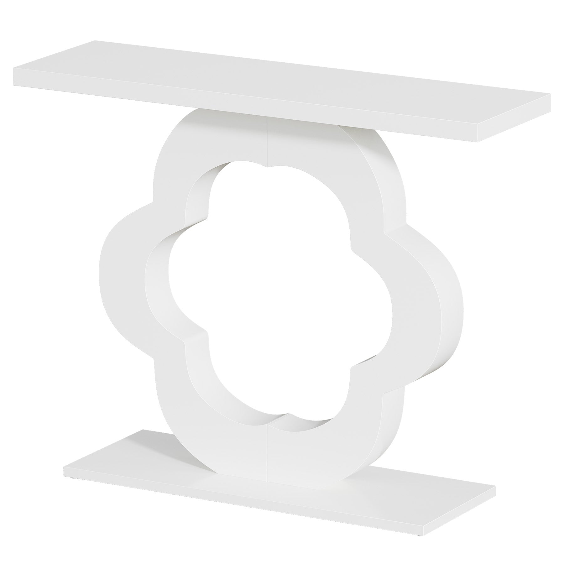 39.4-Inch White High-Gloss Console Table with Flower Cutout Base, Narrow Entryway Table for Living Room and Hallway