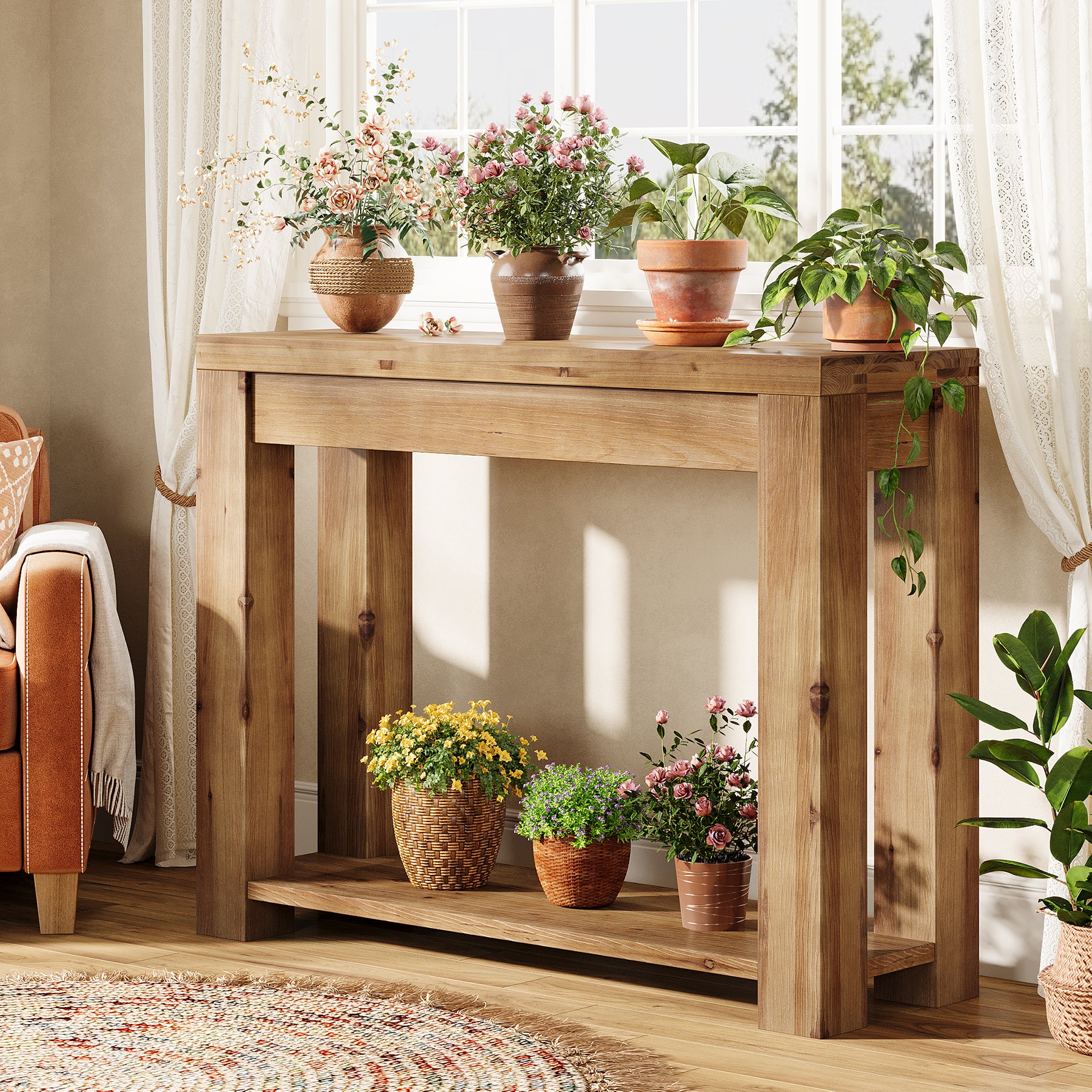 43.3-Inch Solid Wood Console Table, Narrow Farmhouse Sofa Table for Entryway Living Room