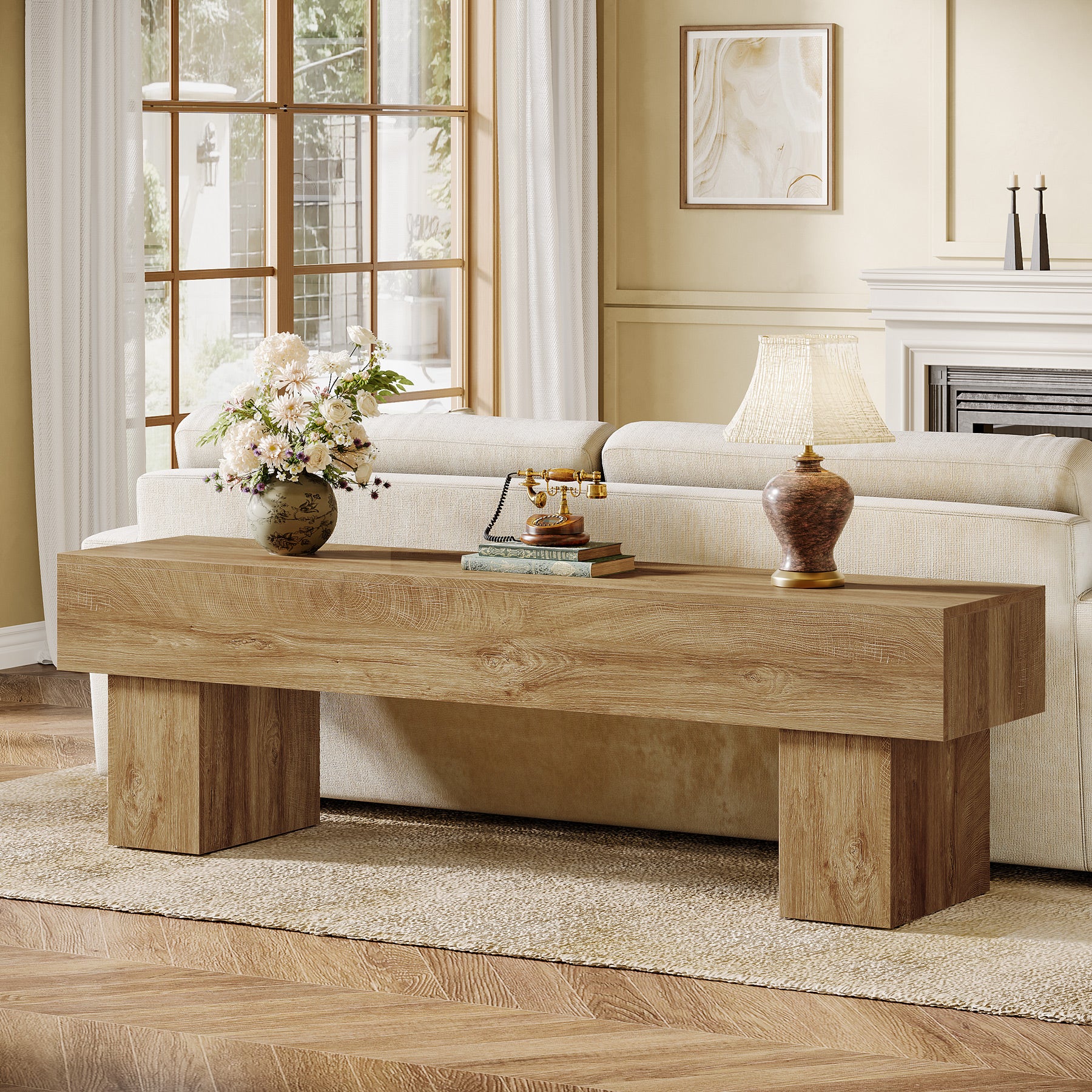 Tribesigns 63-Inch Low TV Console Table, Farmhouse Design with Sturdy 300 lb Capacity for Living Room