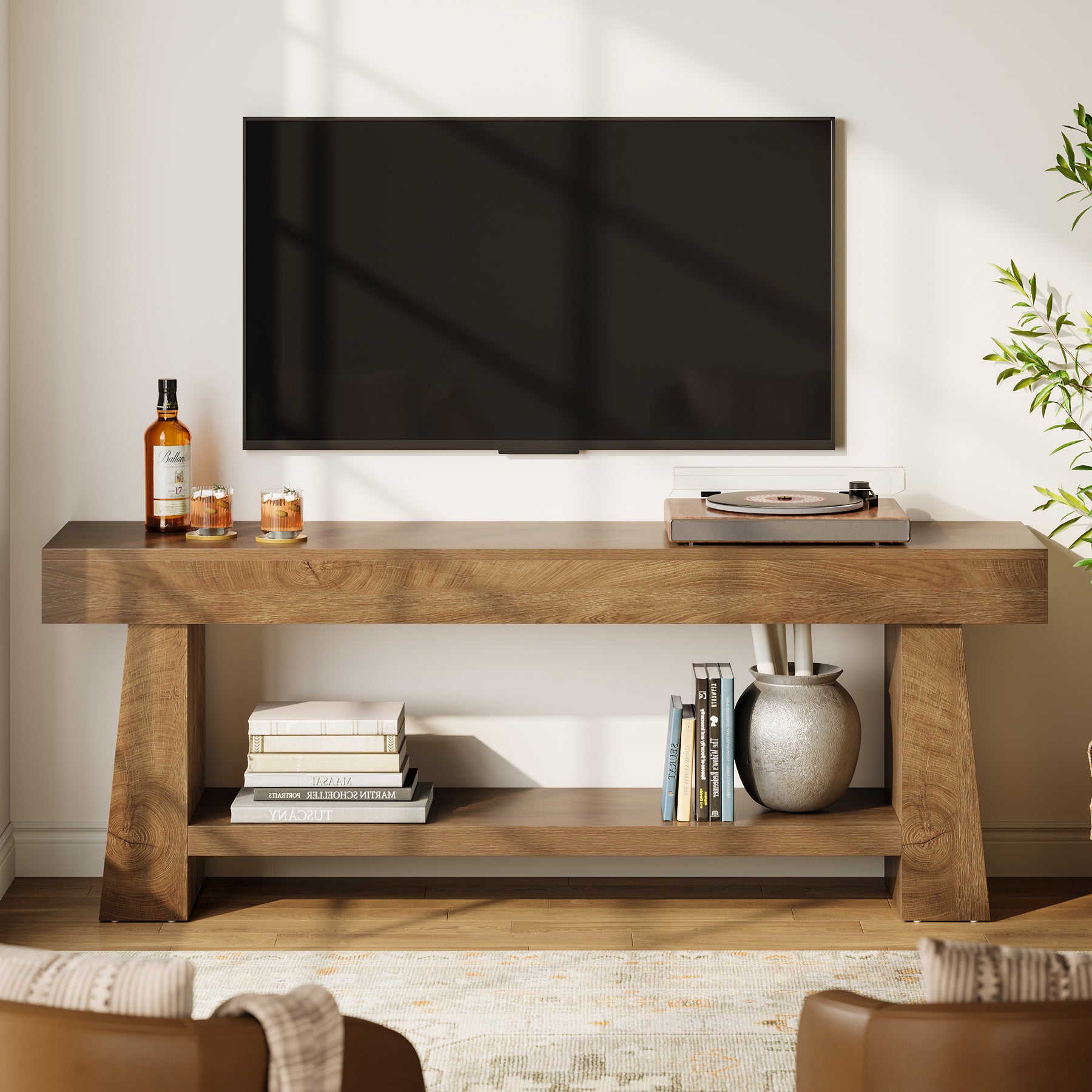 Tribesigns 63-Inch Farmhouse TV Stand with 2-Tier Storage, Media Console for Living Room or Bedroom