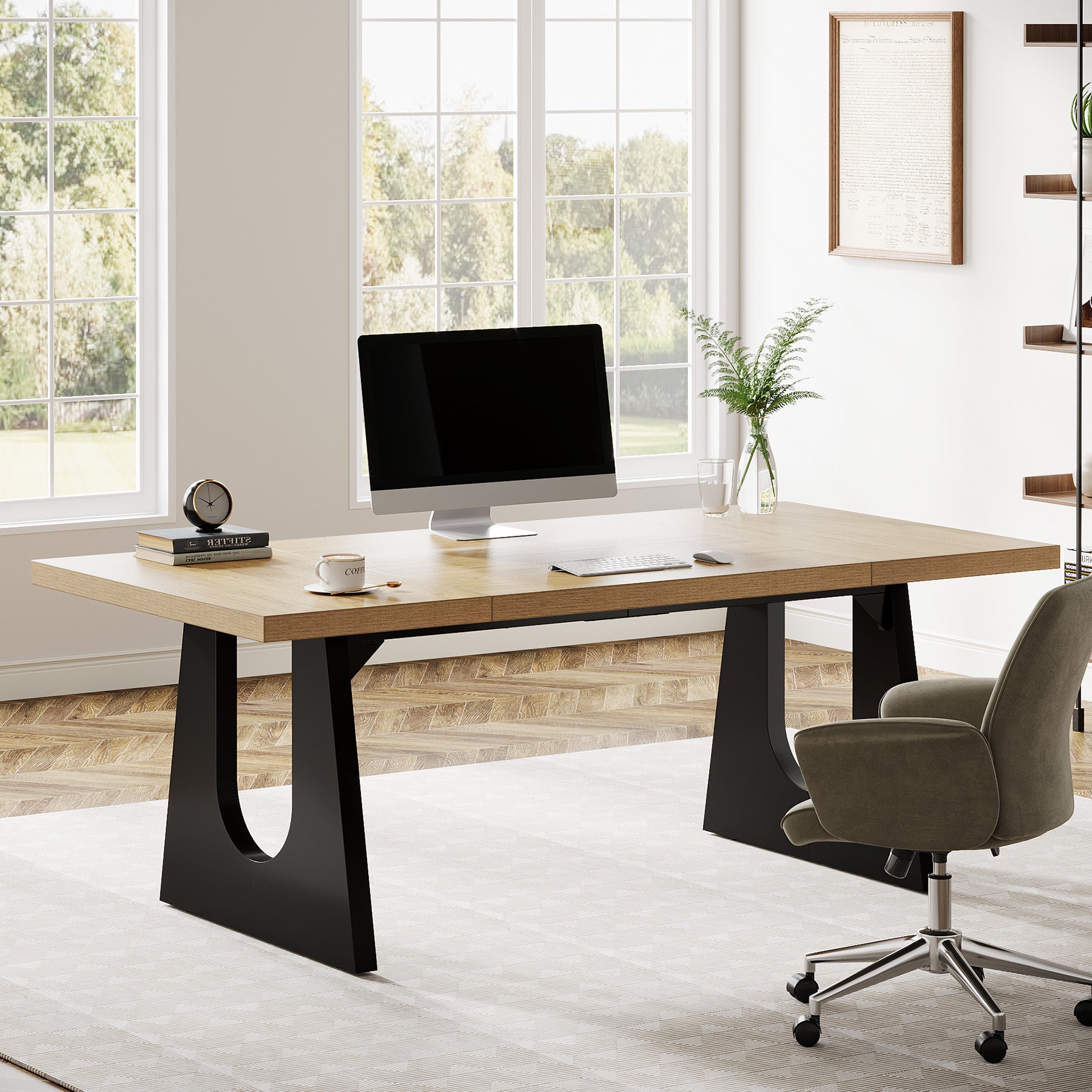 70.9-Inch Large Executive Desk with Double Pedestal Base, Modern Computer Writing Table