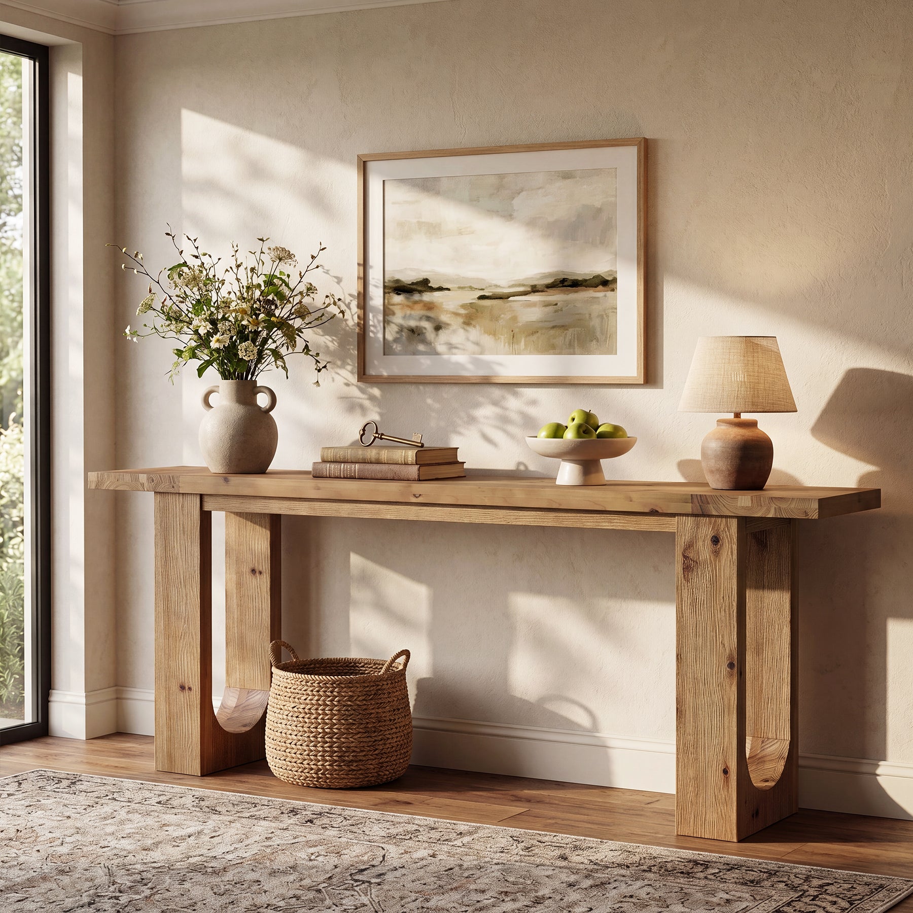 78.74-Inch Solid Wood Console Table with Hollow U-Shaped Base, Extra Long Entryway Table for Hallway