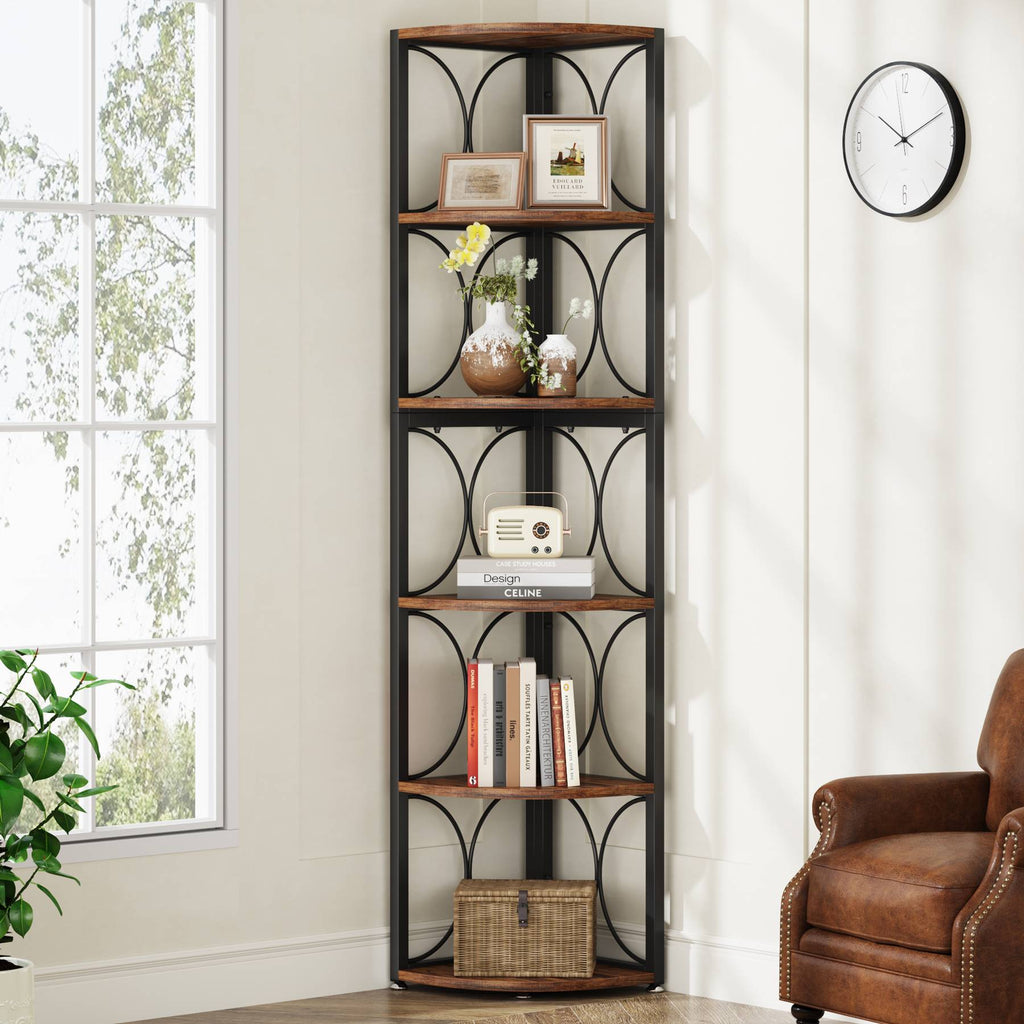 6 Tier Corner Shelf 67" Corner Bookshelf Shelving Unit