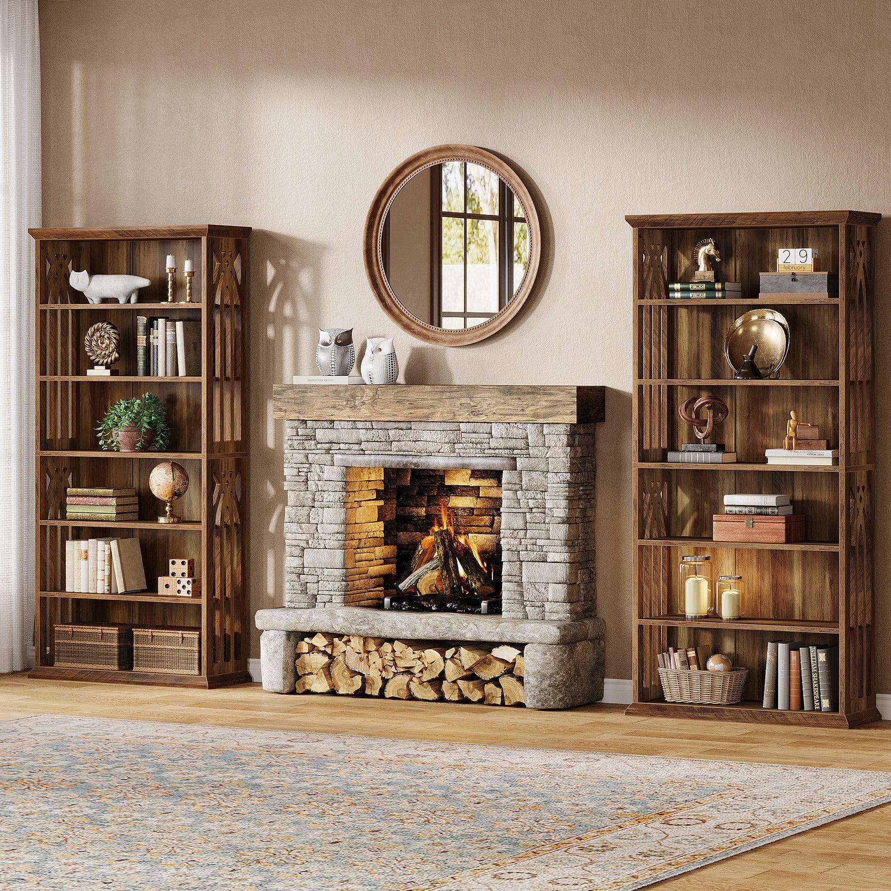 6 - Tier Bookshelf, 75" Bookcase Display Shelves Storage Etagere Tribesigns