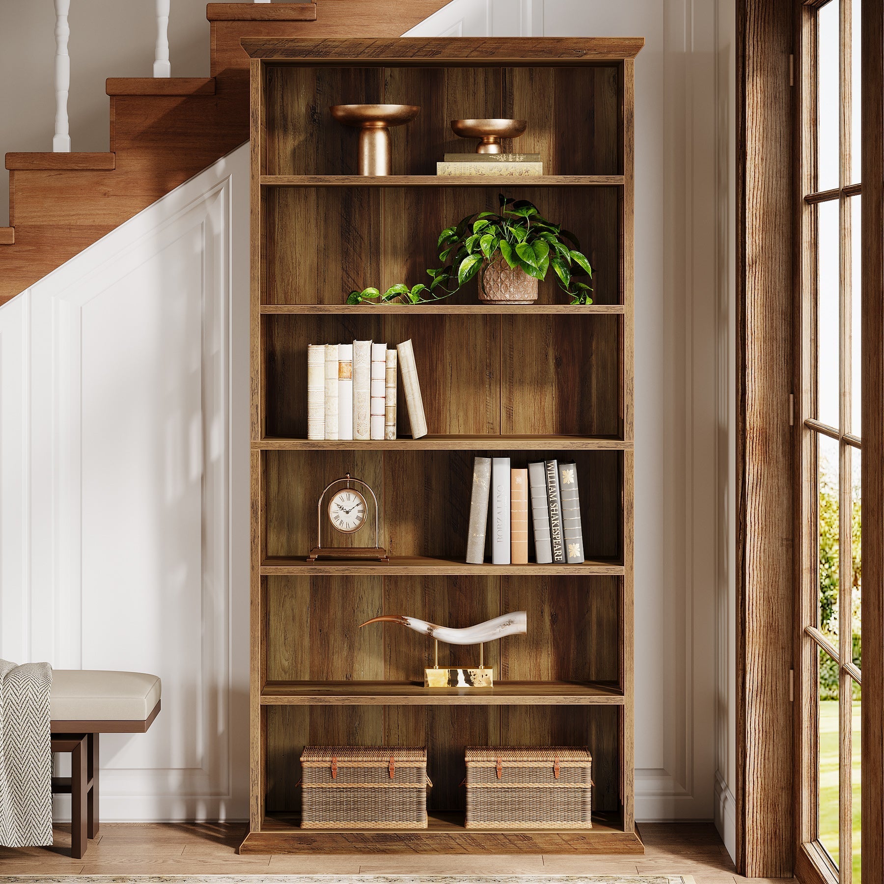 6 - Tier Bookshelf, 75" Bookcase Display Shelves Storage Etagere Tribesigns