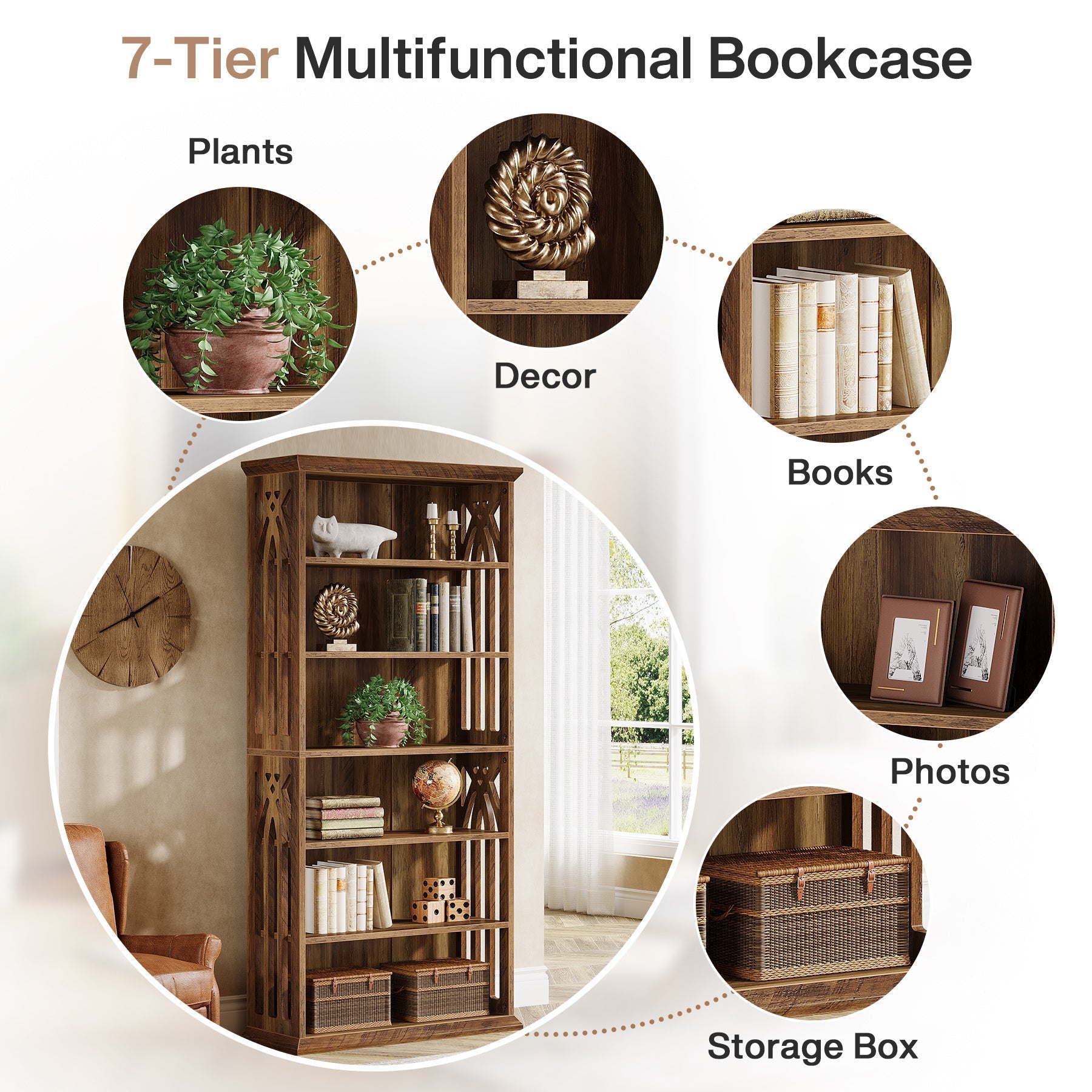 6 - Tier Bookshelf, 75" Bookcase Display Shelves Storage Etagere Tribesigns