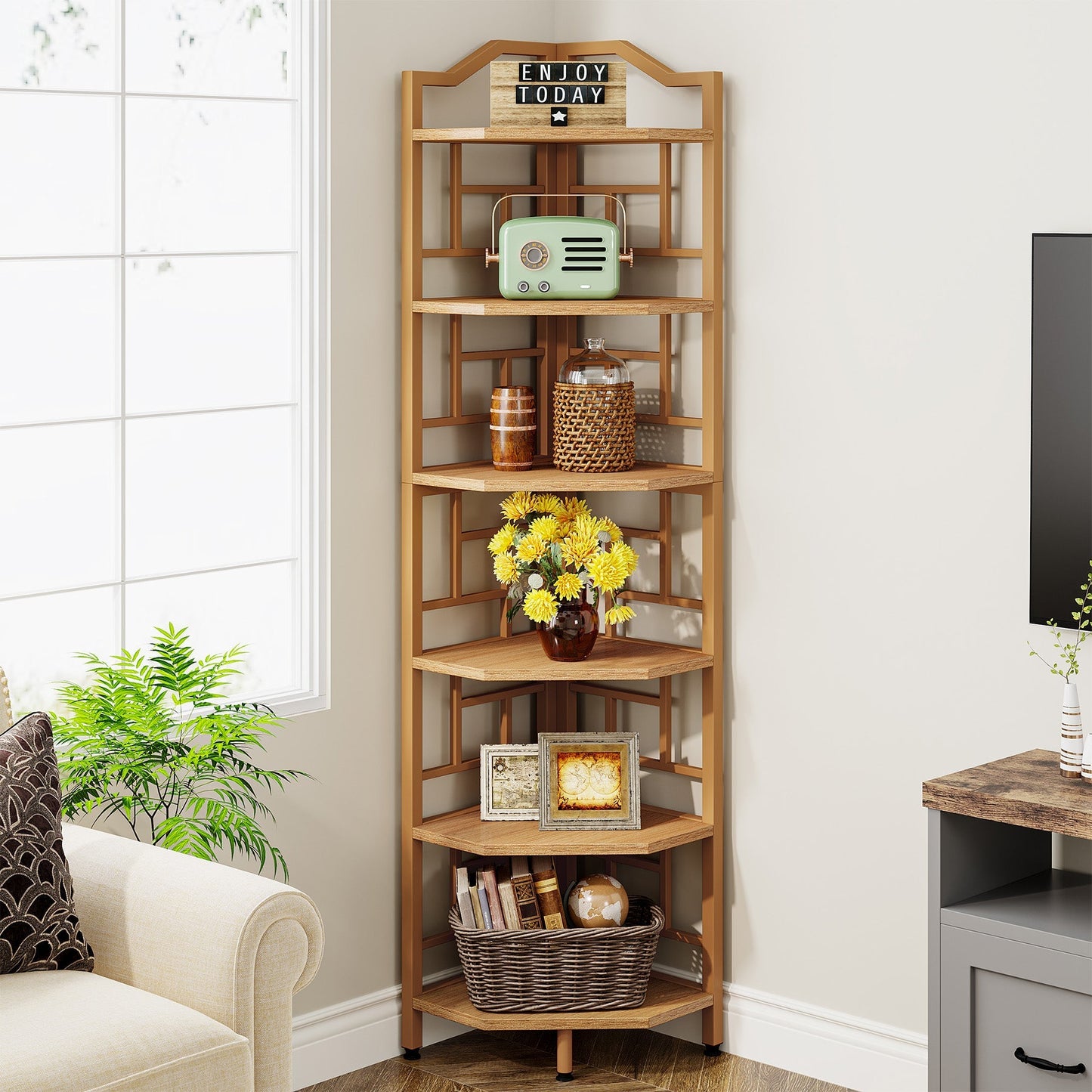 6-Tier Corner Shelf, 68" Tall Corner Bookshelf for Home Office Tribesigns