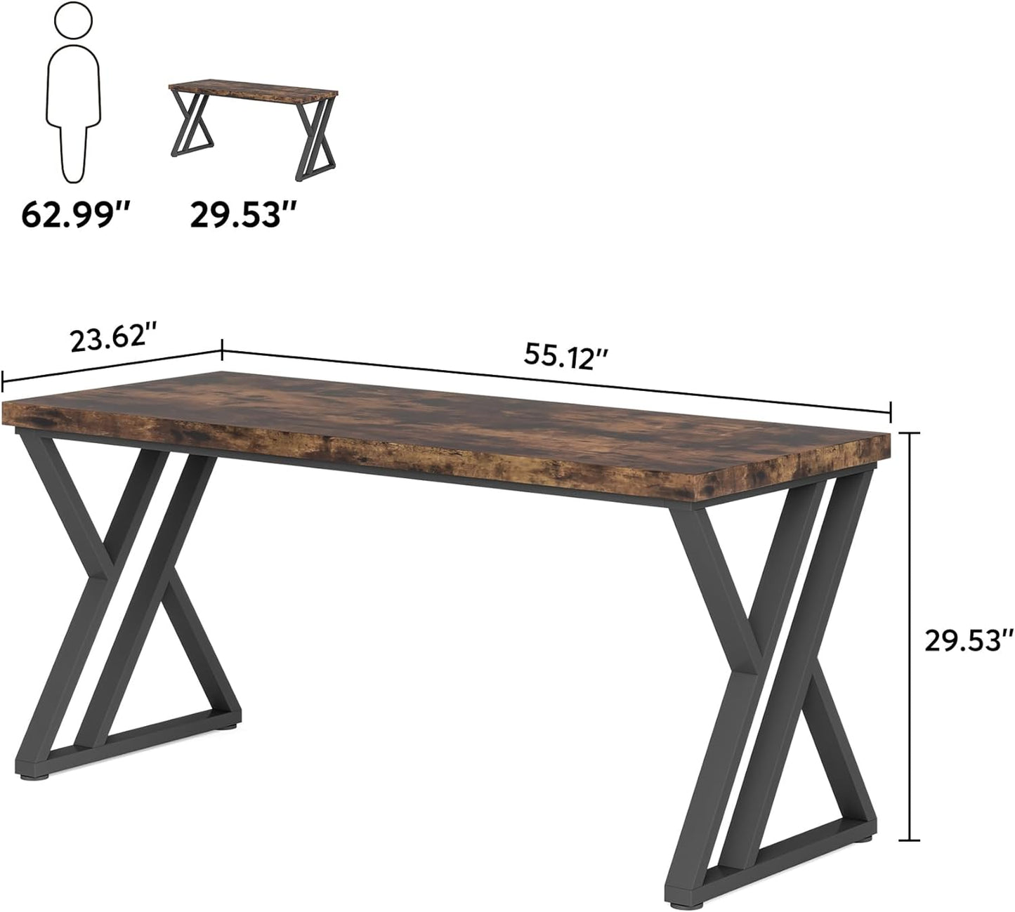 Heavy-Duty Computer Desk, 55" Simple  Study Desk Writing Table