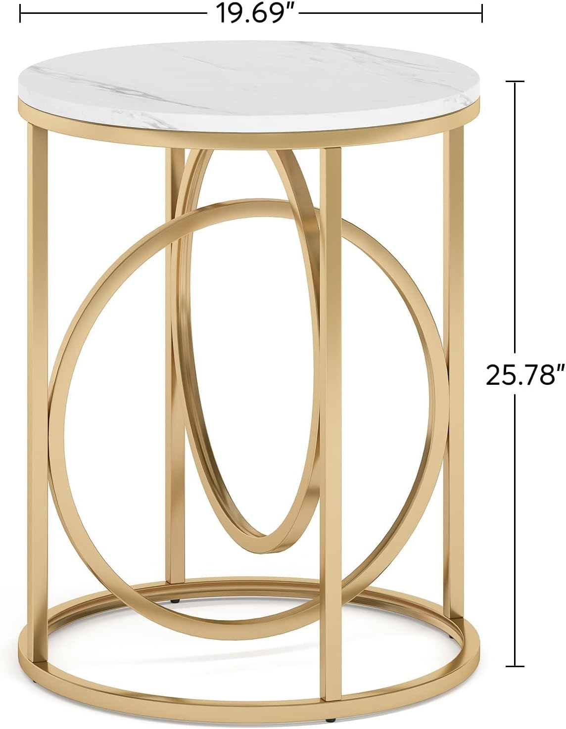 Round End Table, Modern Sofa Side Table with Faux Marble Top