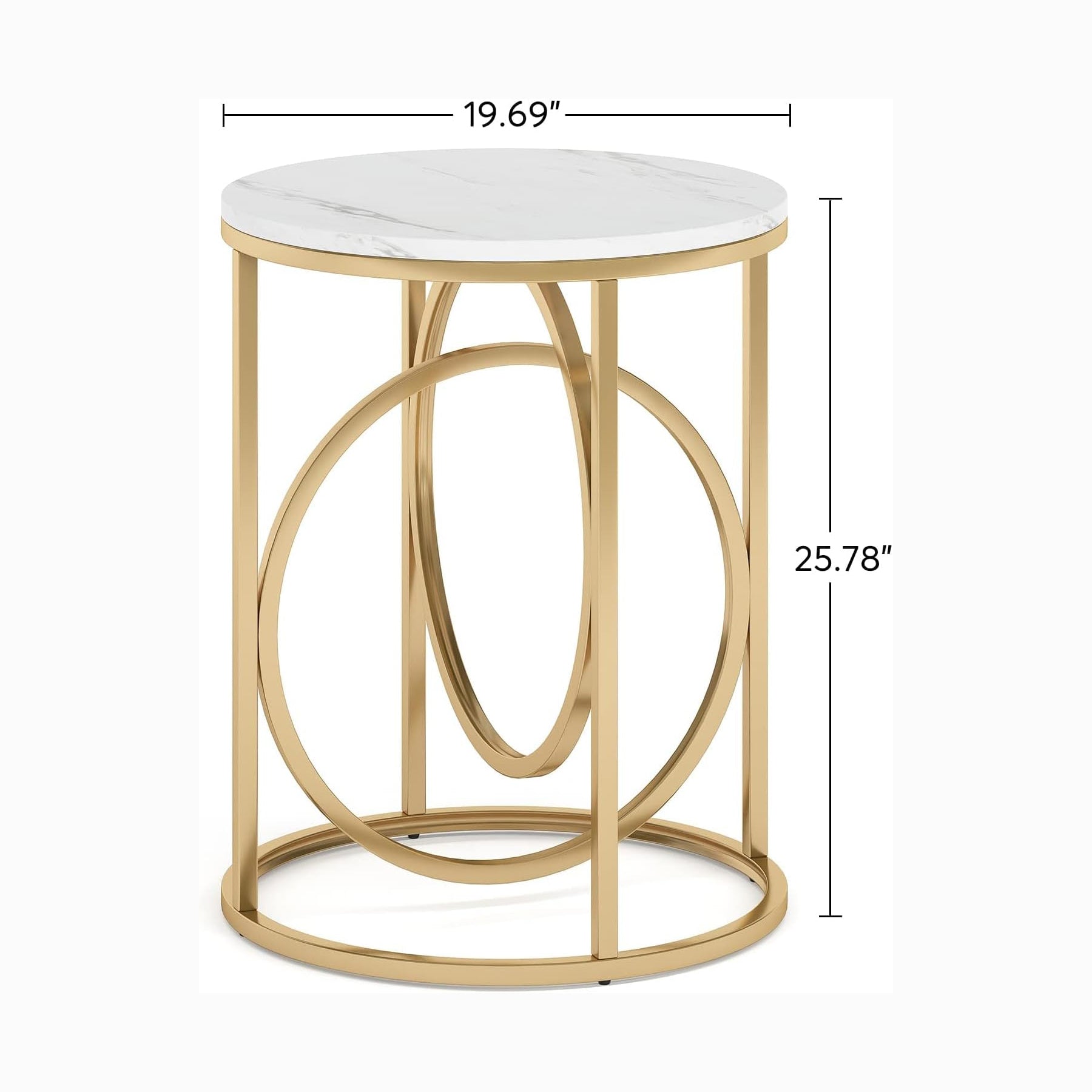 Round End Table, Modern Sofa Side Table with Faux Marble Top