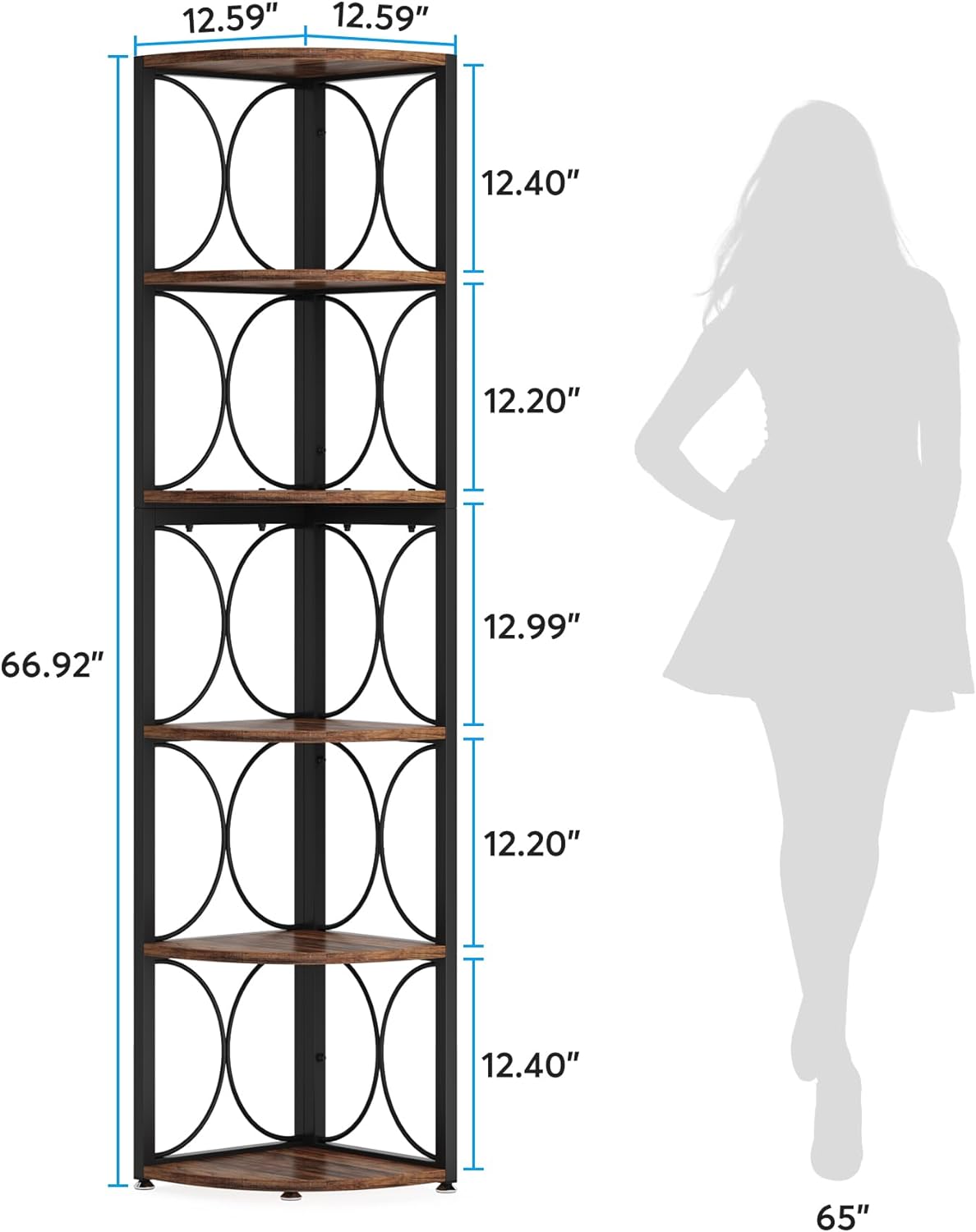 6-Tier Corner Shelf, 67" Corner Bookshelf Shelving Unit