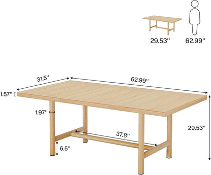 Wood Dining Table, 63" Farmhouse Kitchen Dinner Table for 6 People