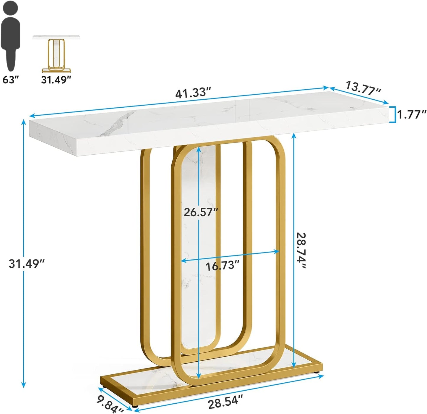 Modern Console Table, 41" Faux Marble Sofa Table with LED Lights