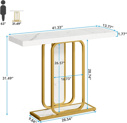 Modern Console Table, 41" Faux Marble Sofa Table with LED Lights