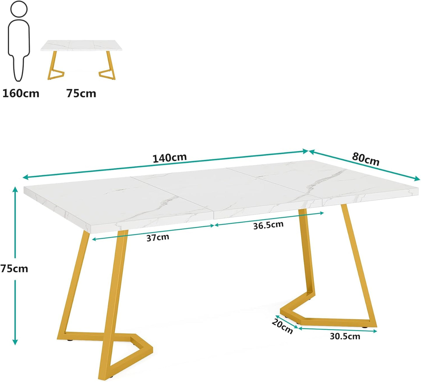 55" Computer Desk, Faux Marble Study Desk Office Table