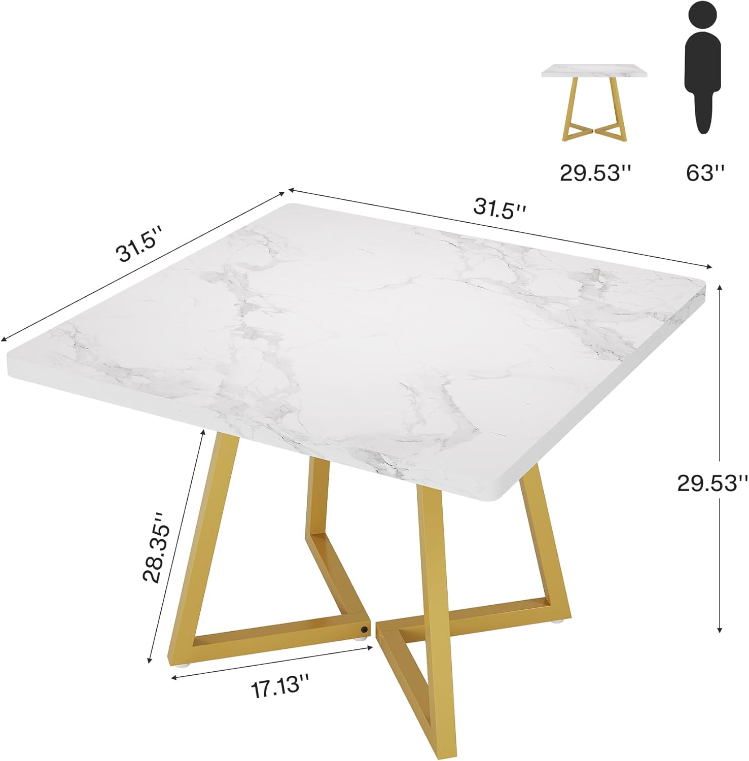 31.5" Square Dining Table, Wood Kitchen Table for 4