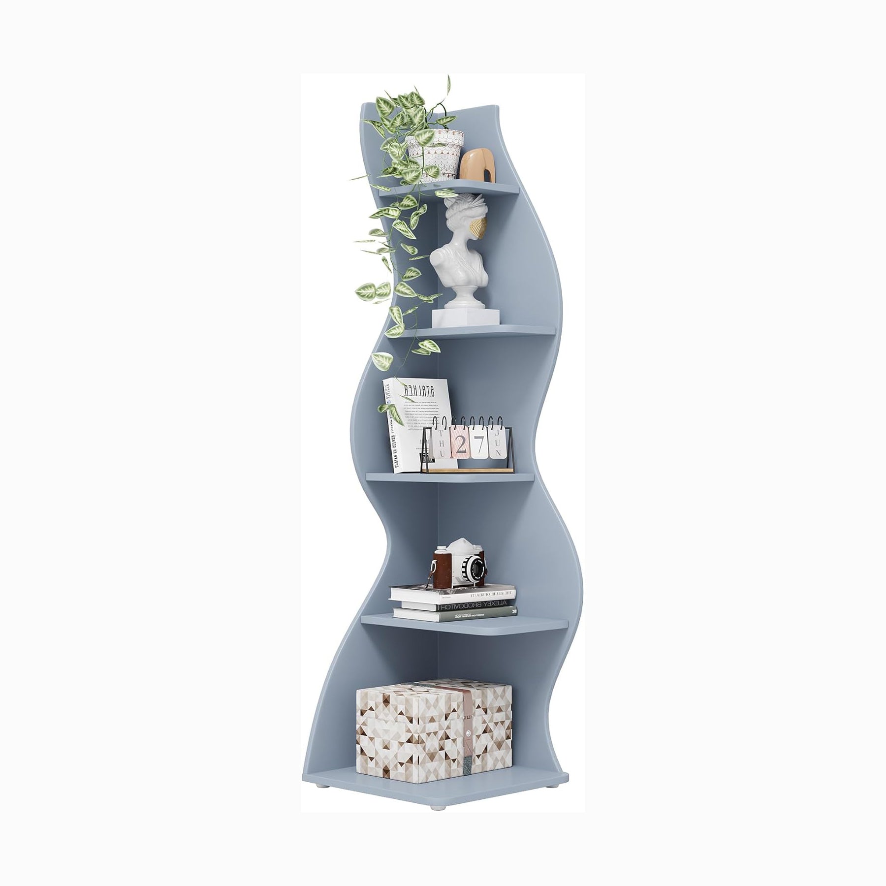 Modern 5-Tier Wall Corner Bookshelf Bookcase