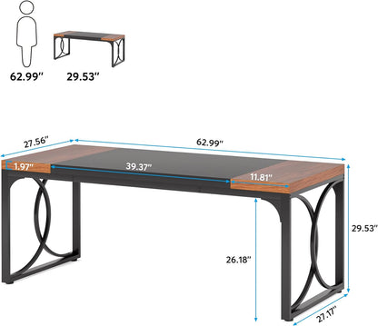 Industrial Executive Desk, 62.99" Office Computer Desk with Metal Frame