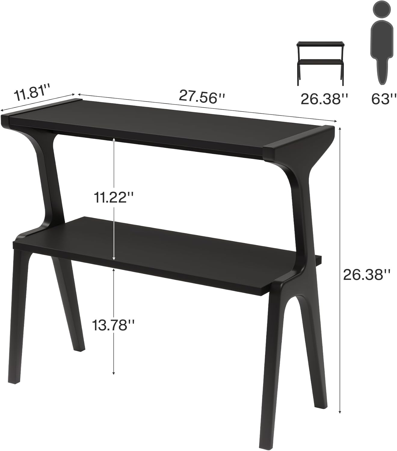 2-Tier End Table, Slim Sofa Side Table with Storage Shelf