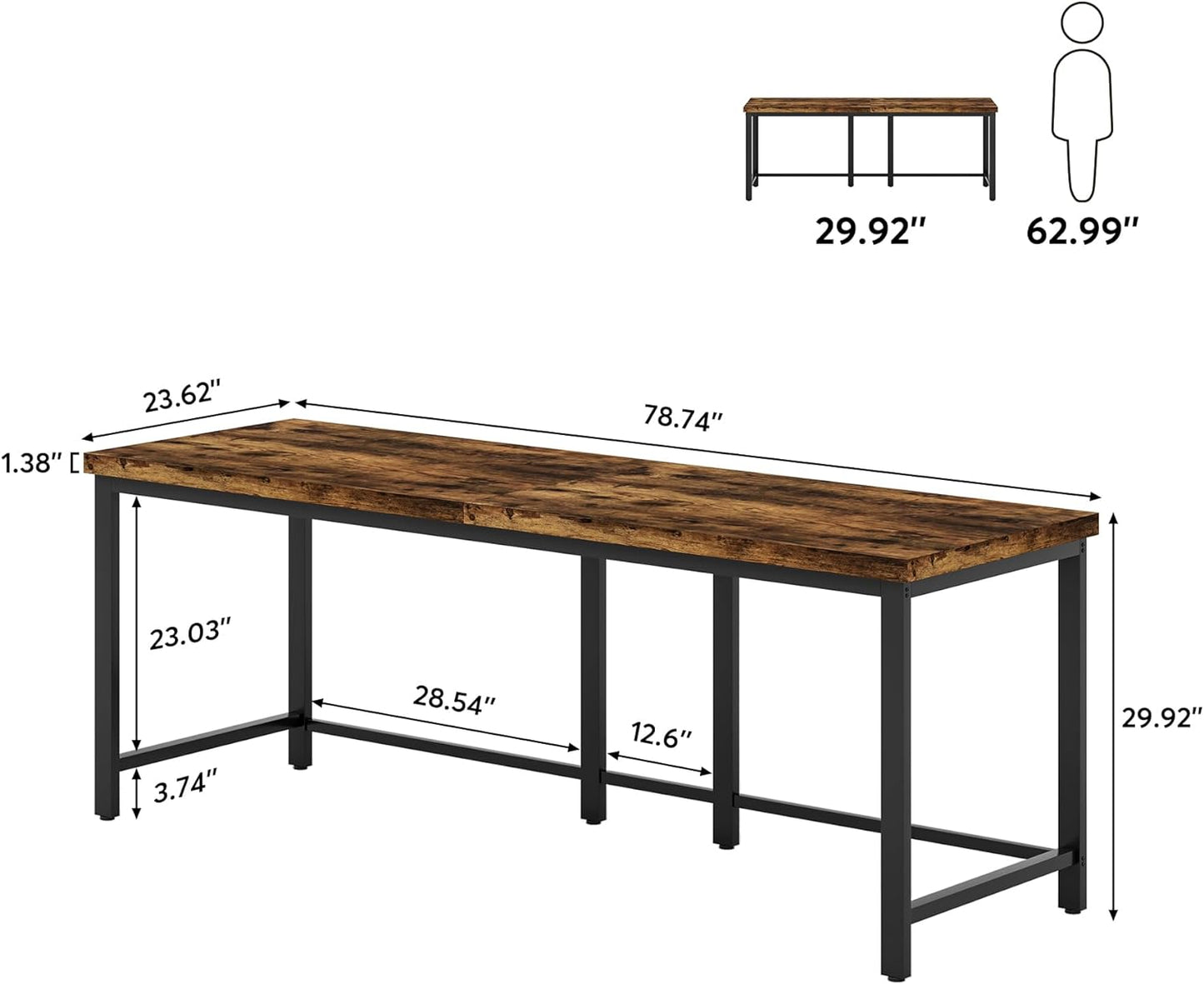 Double Computer Desk, 78.7 Inch Two-Person Study Table