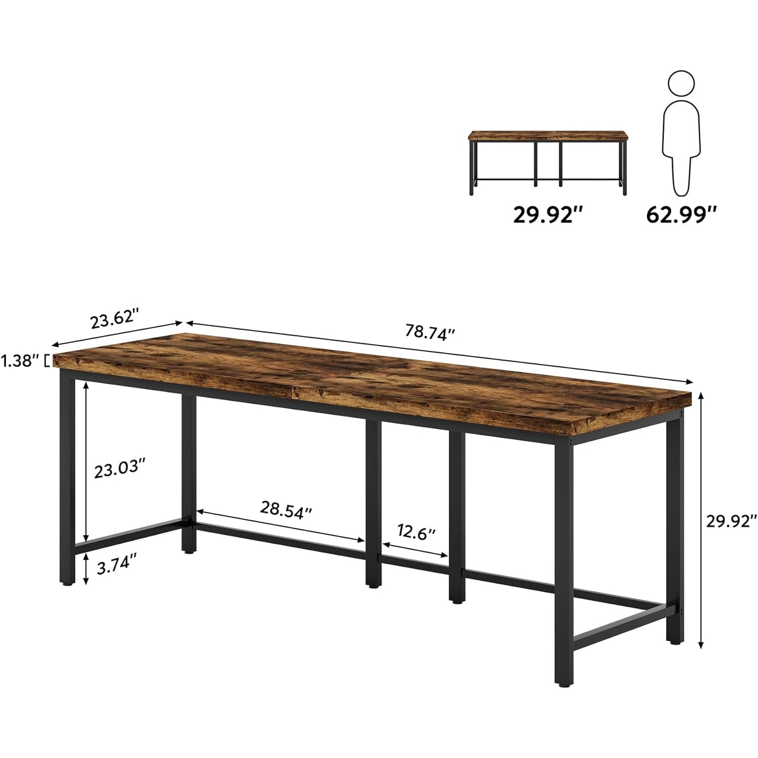Double Computer Desk, 78.7 Inch Two-Person Study Table