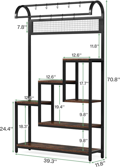 70.9" Plant Stand, 5-Tier Flower Bonsai Pots with 10 Hanging Hooks