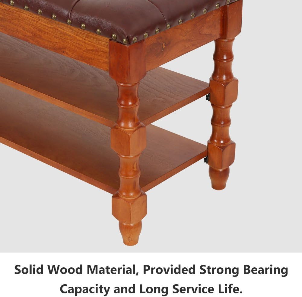 39-Inch Solid Wood Storage Bench with Lift-Top, Entryway Shoe Bench and Organizer with Hidden Compartment