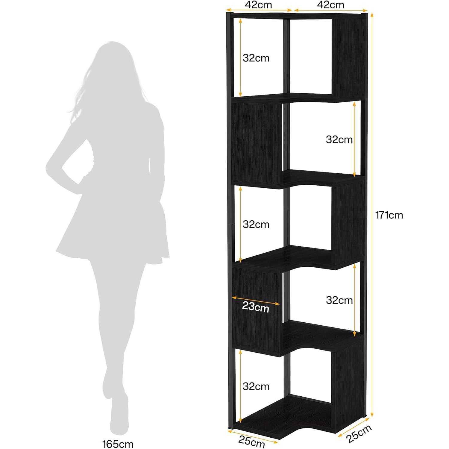 6-Tier Small Corner Bookshelf，Display Rack with Metal Frame