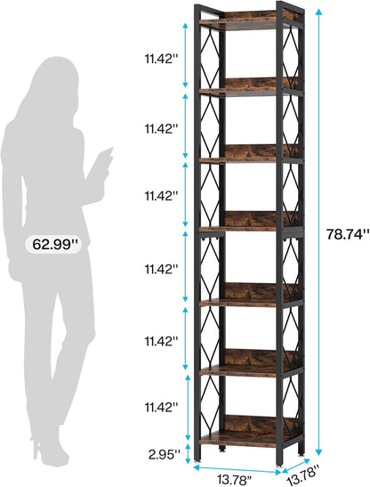 Modern 7-Tier Corner Shelf, 78.7" Tall Narrow Bookcase for Corners