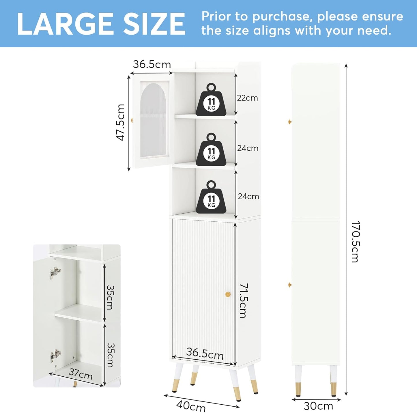 Tribesigns Modern Storage Cabinet Acrylic Door, for Bathroom, Living Room