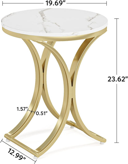 Round End Table Sofa Side Table Small Coffee Table with Metal Frame