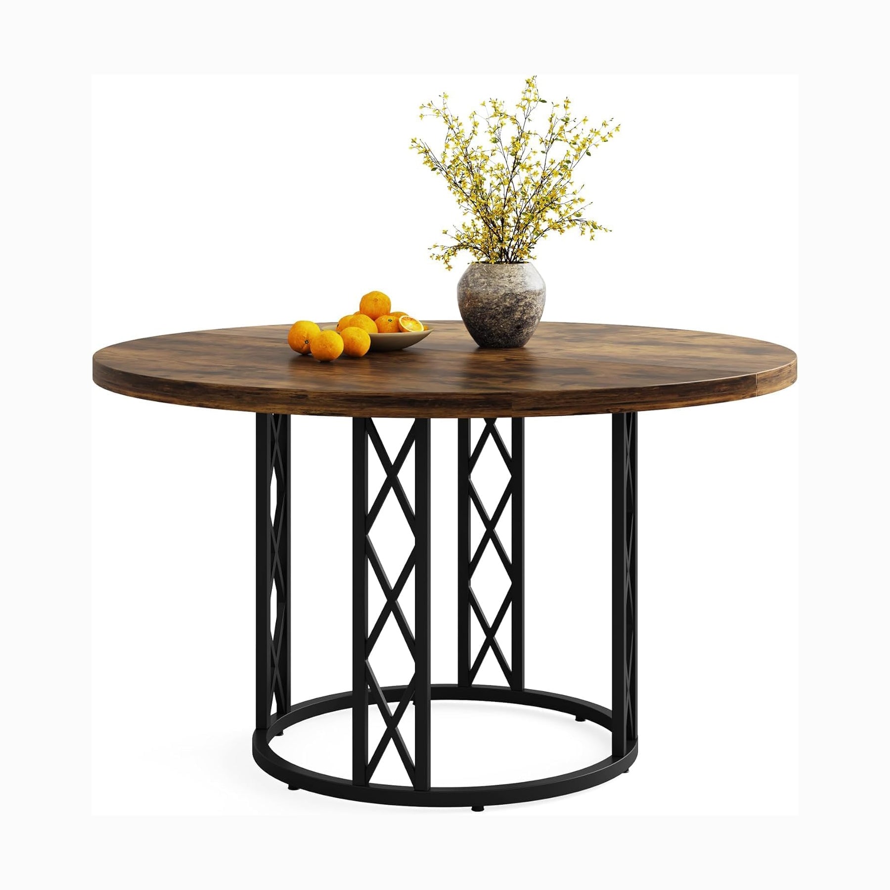 Round Dining Table for 4 People, 47" Kitchen Table with Metal Base
