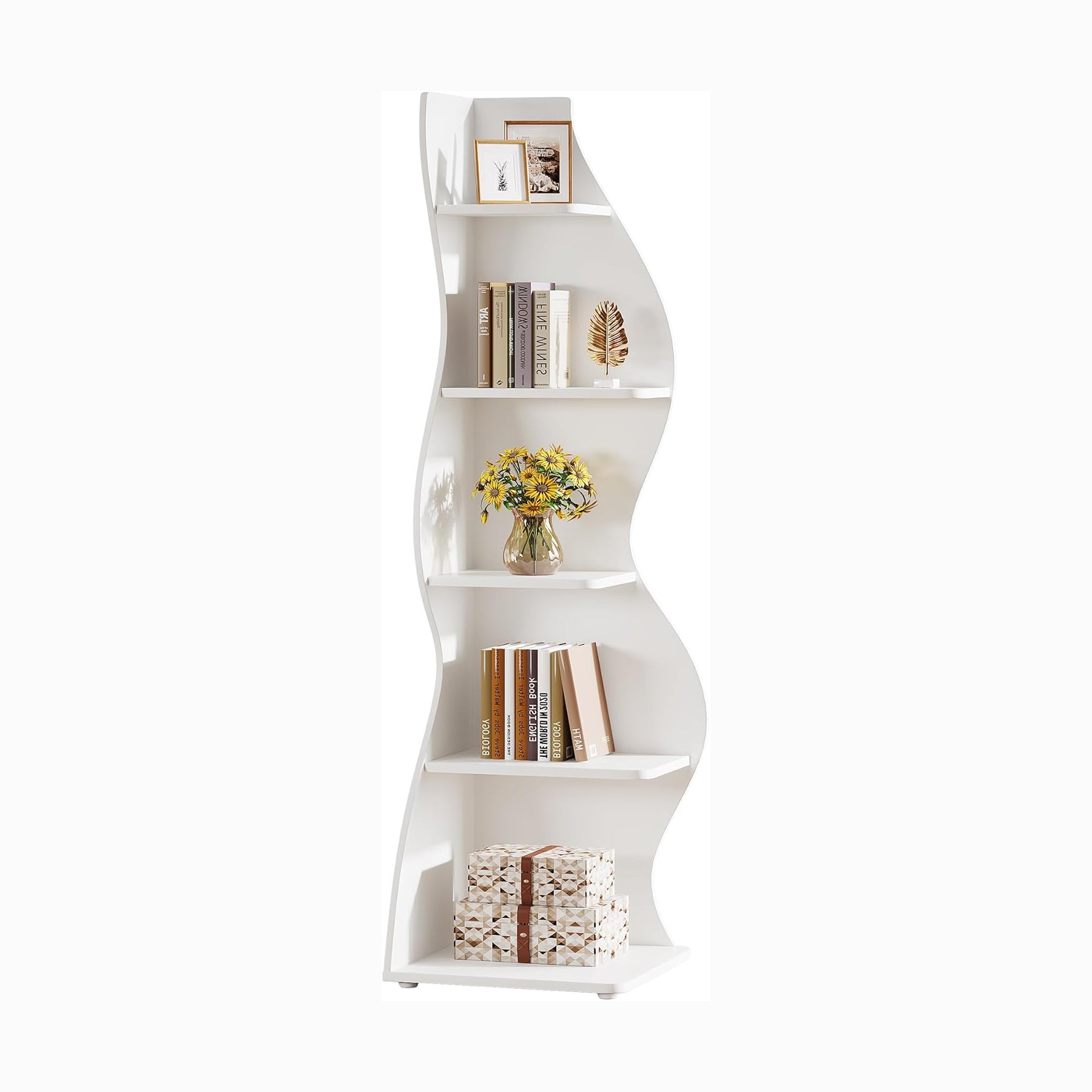Modern 5-Tier Wall Corner Bookshelf Bookcase