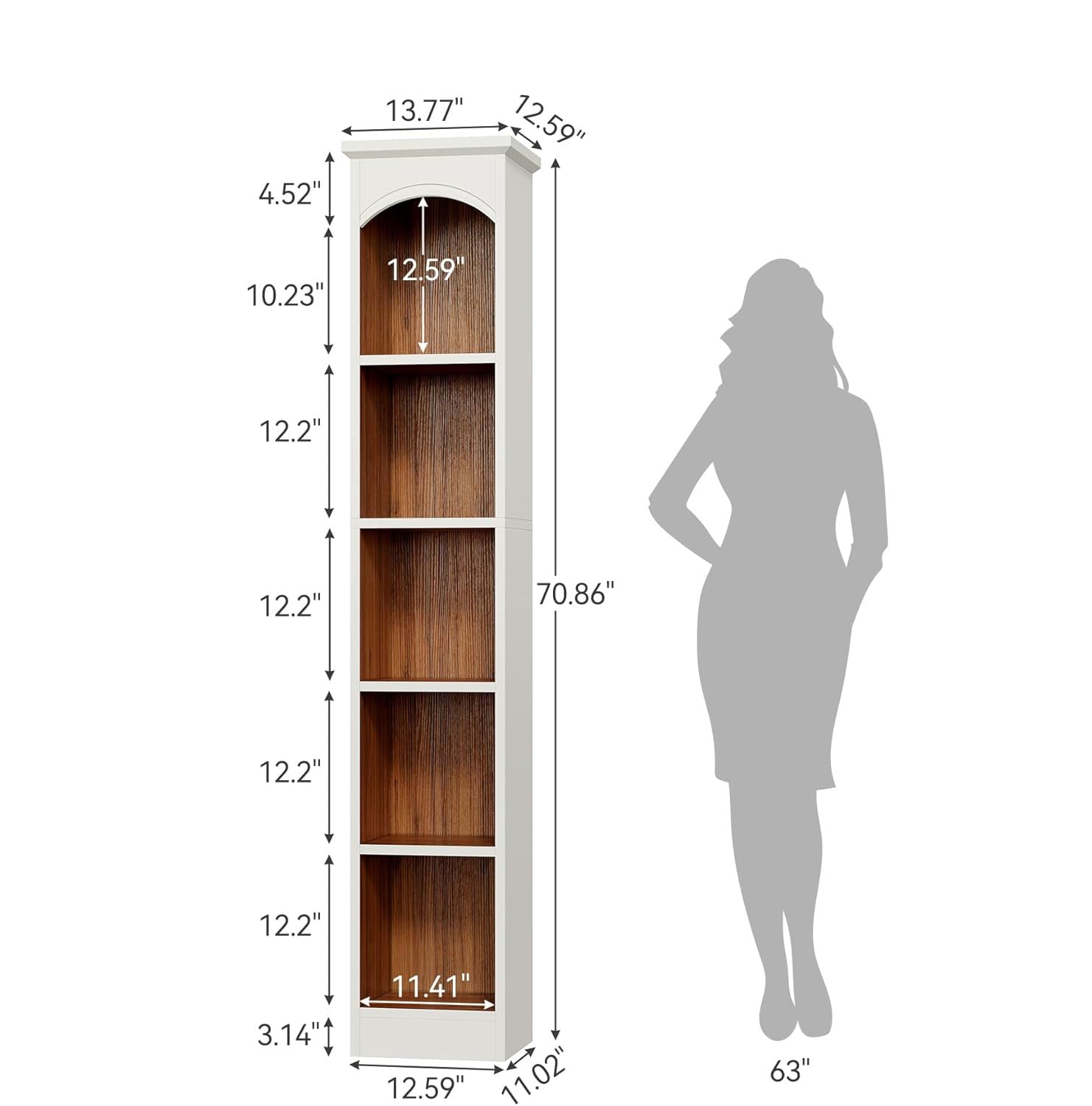 70.9" Narrow Bookcase, 5-Tier Cube Bookshelf Display Rack with Storage