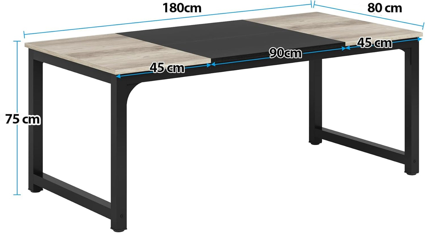 Tribesigns 180 x 80 cm Industrial Dining Table,Heavy Duty Metal Legs - Rectangular Kitchen Table for 6-8 People