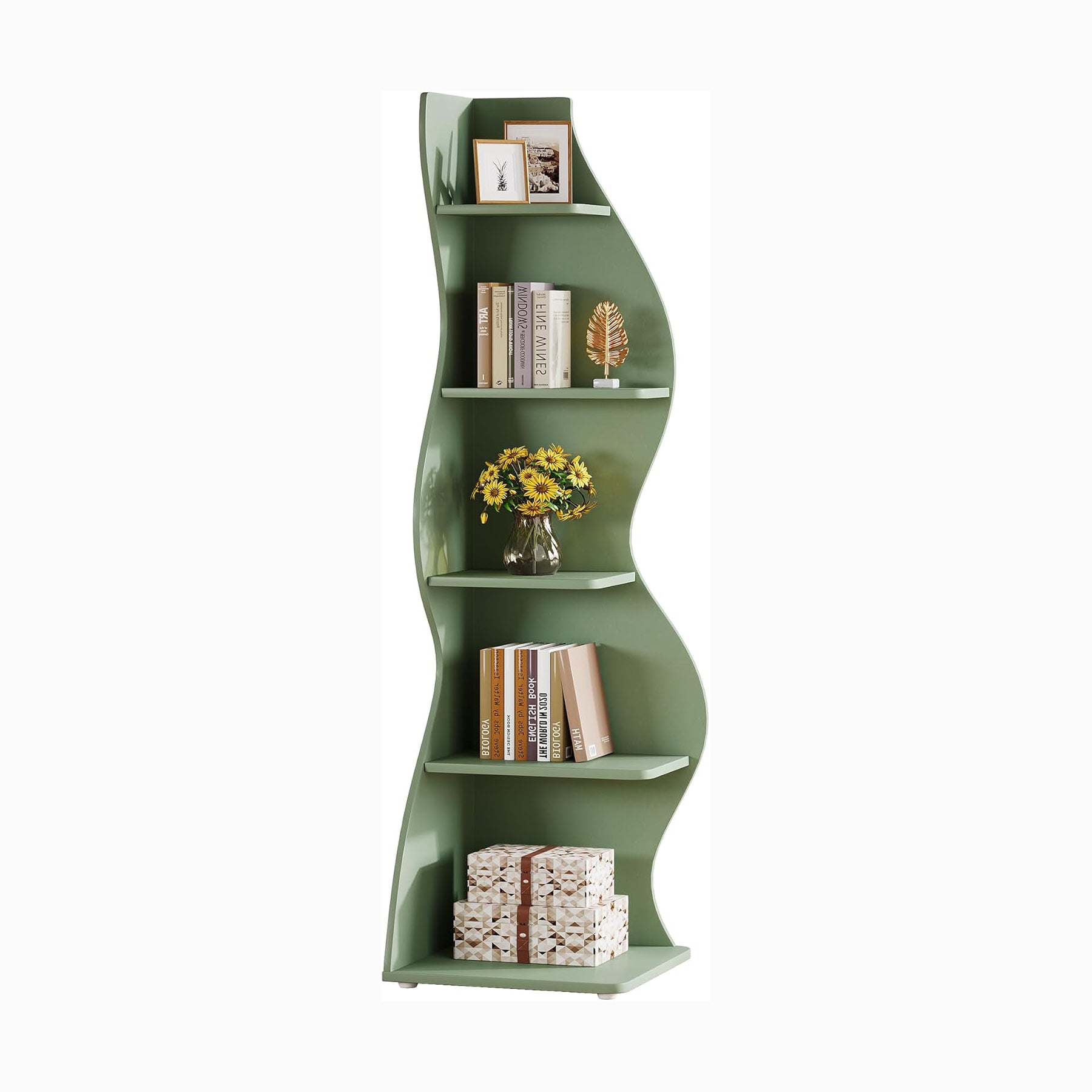 Modern 5-Tier Wall Corner Bookshelf Bookcase