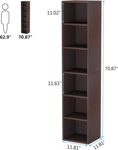 70.9" Corner Bookcase, Modern 6-Tier Narrow Cube Display Shelves