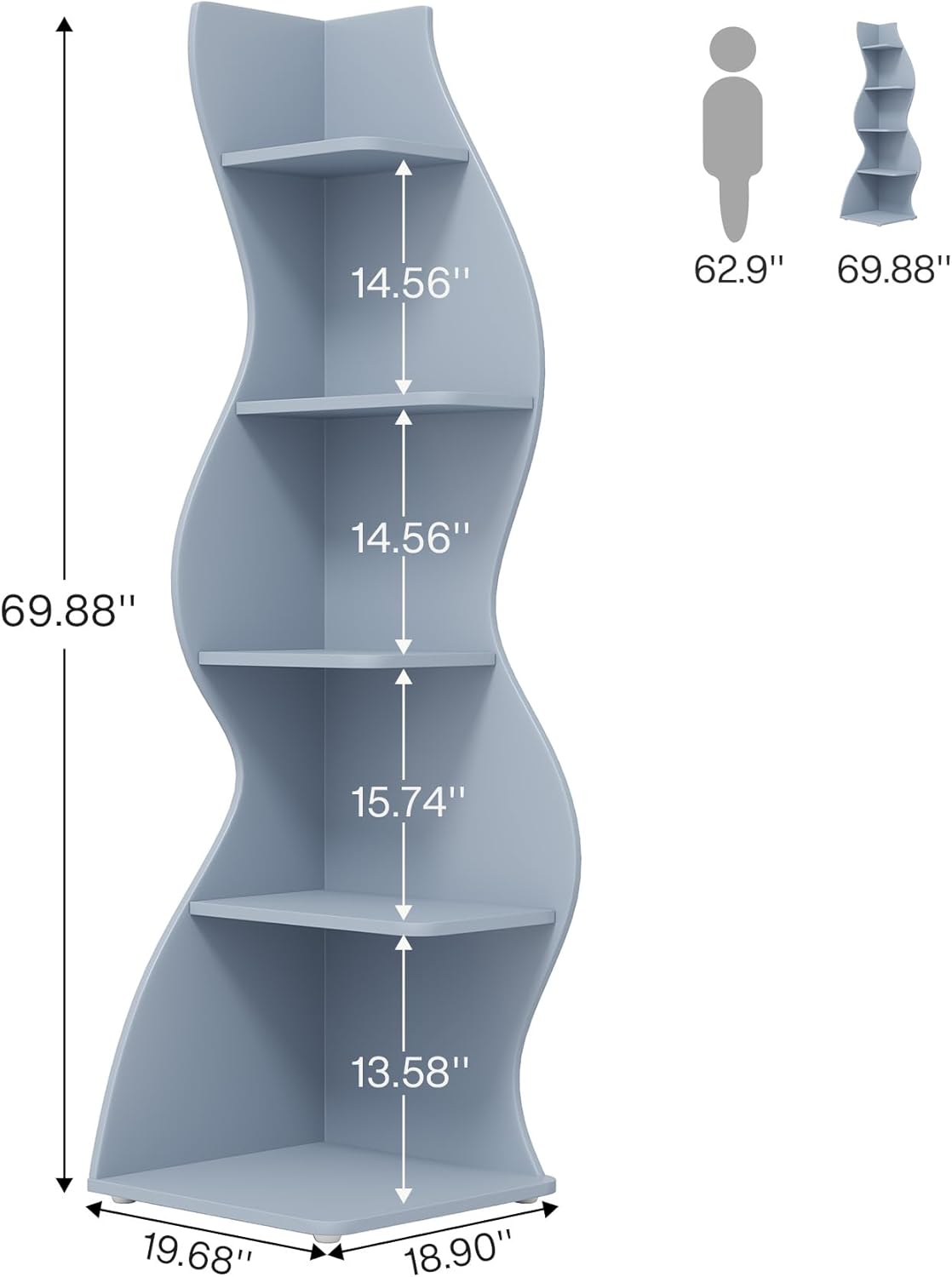 Modern 5-Tier Wall Corner Bookshelf Bookcase