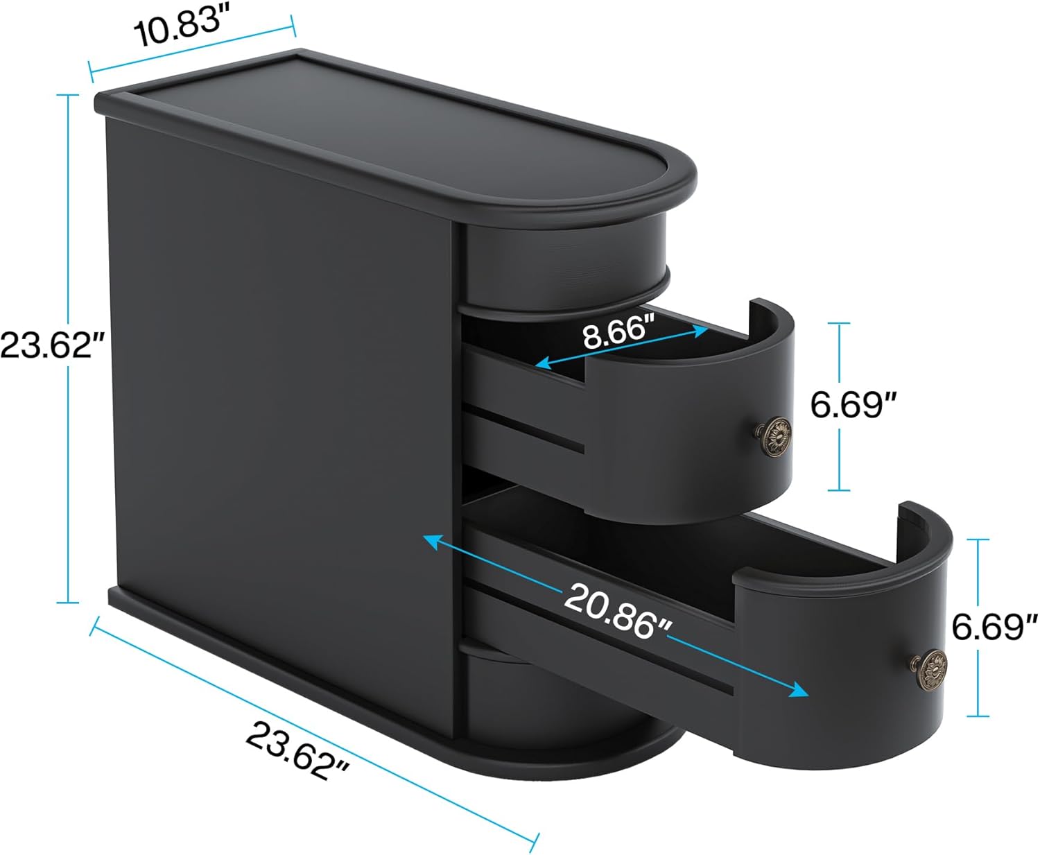 Wood Narrow End Table with 2 Drawers - Modern Nightstand