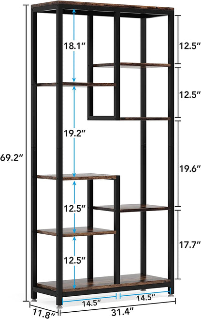 8-shelf Bookshelf, Industrial Open Bookcase Storage Display Rack Tribesigns