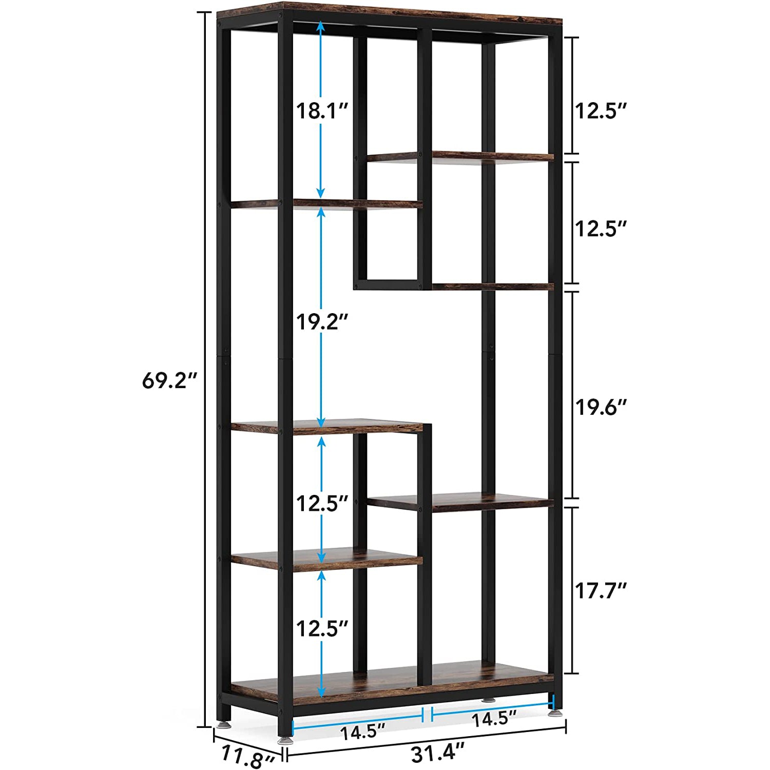 8-shelf Bookshelf, Industrial Open Bookcase Storage Display Rack