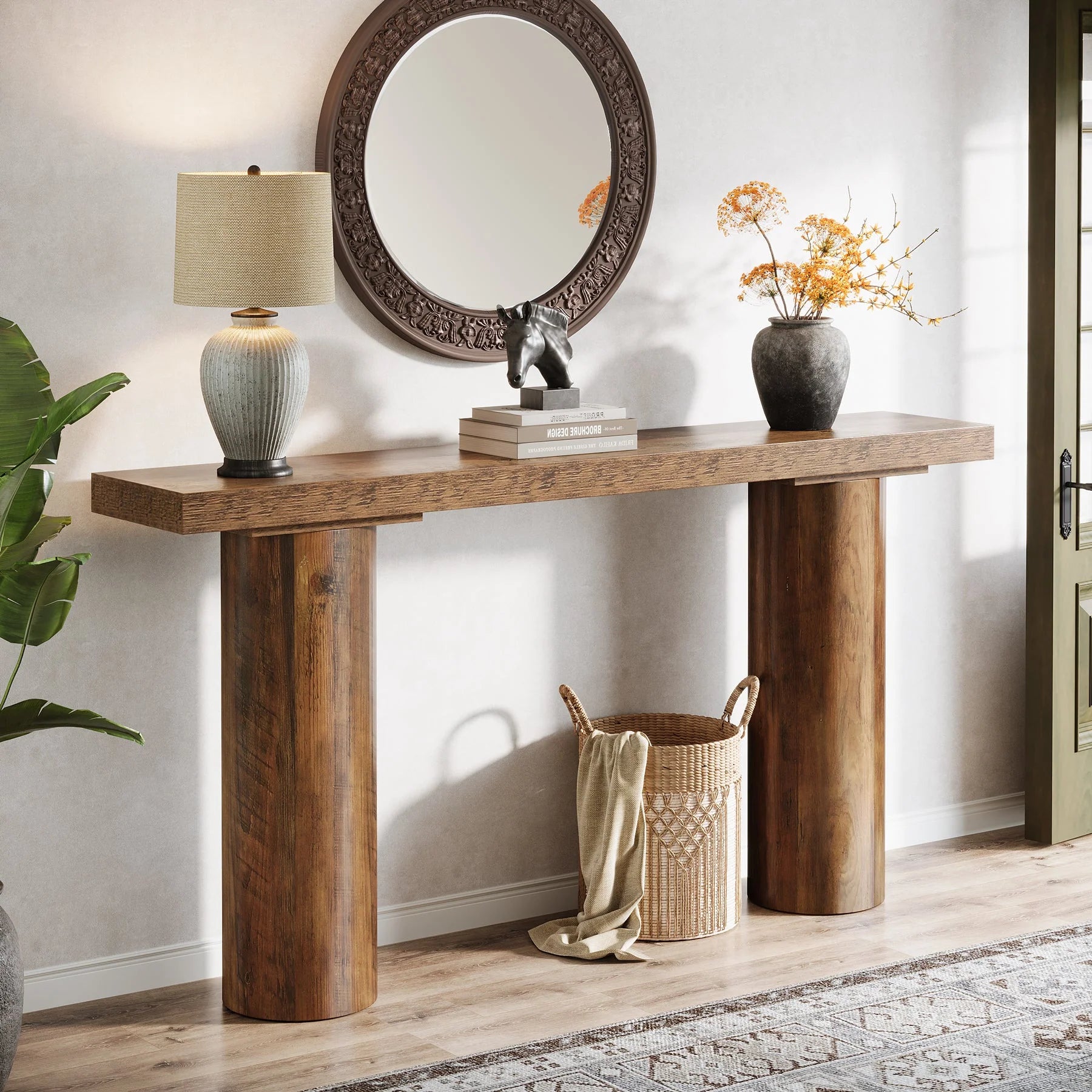 63" Console Table, Long Rustic Sofa Table Bar Table
