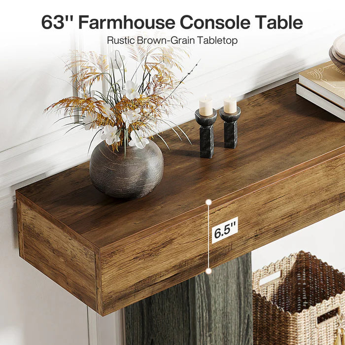 Distressed Wood Console Table 63" - 2-Tier Sofa & Entry Table